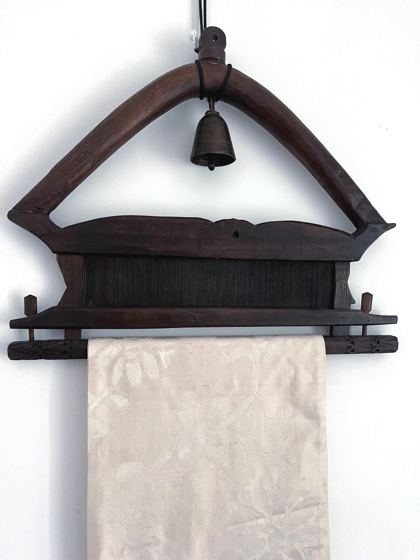 Thai Wood Frame Hanger with a Bell and Silk Cloth