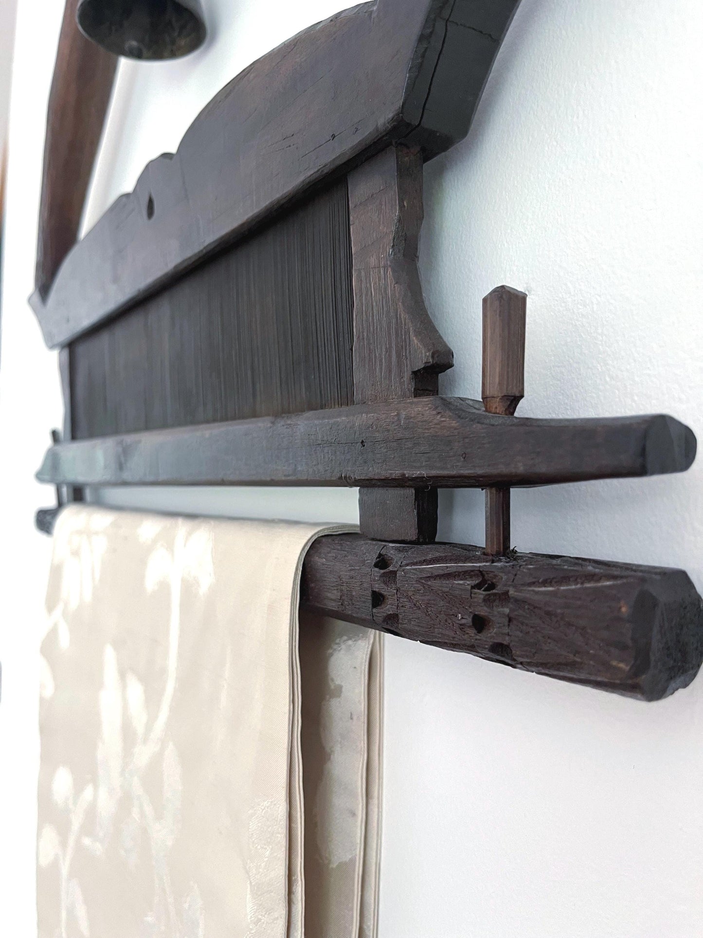 Thai Wood Frame Hanger with a Bell and Silk Cloth