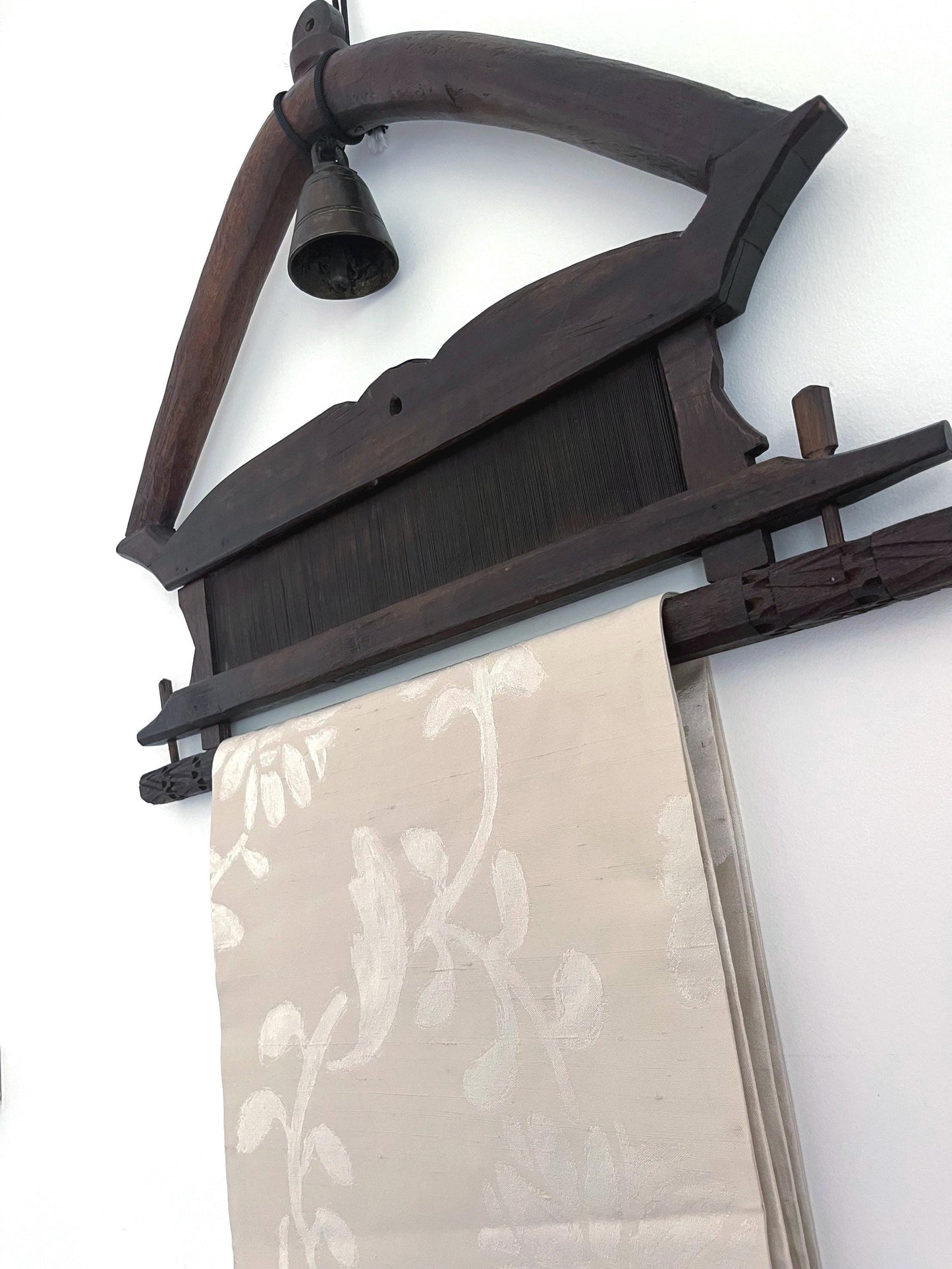 Thai Wood Frame Hanger with a Bell and Silk Cloth