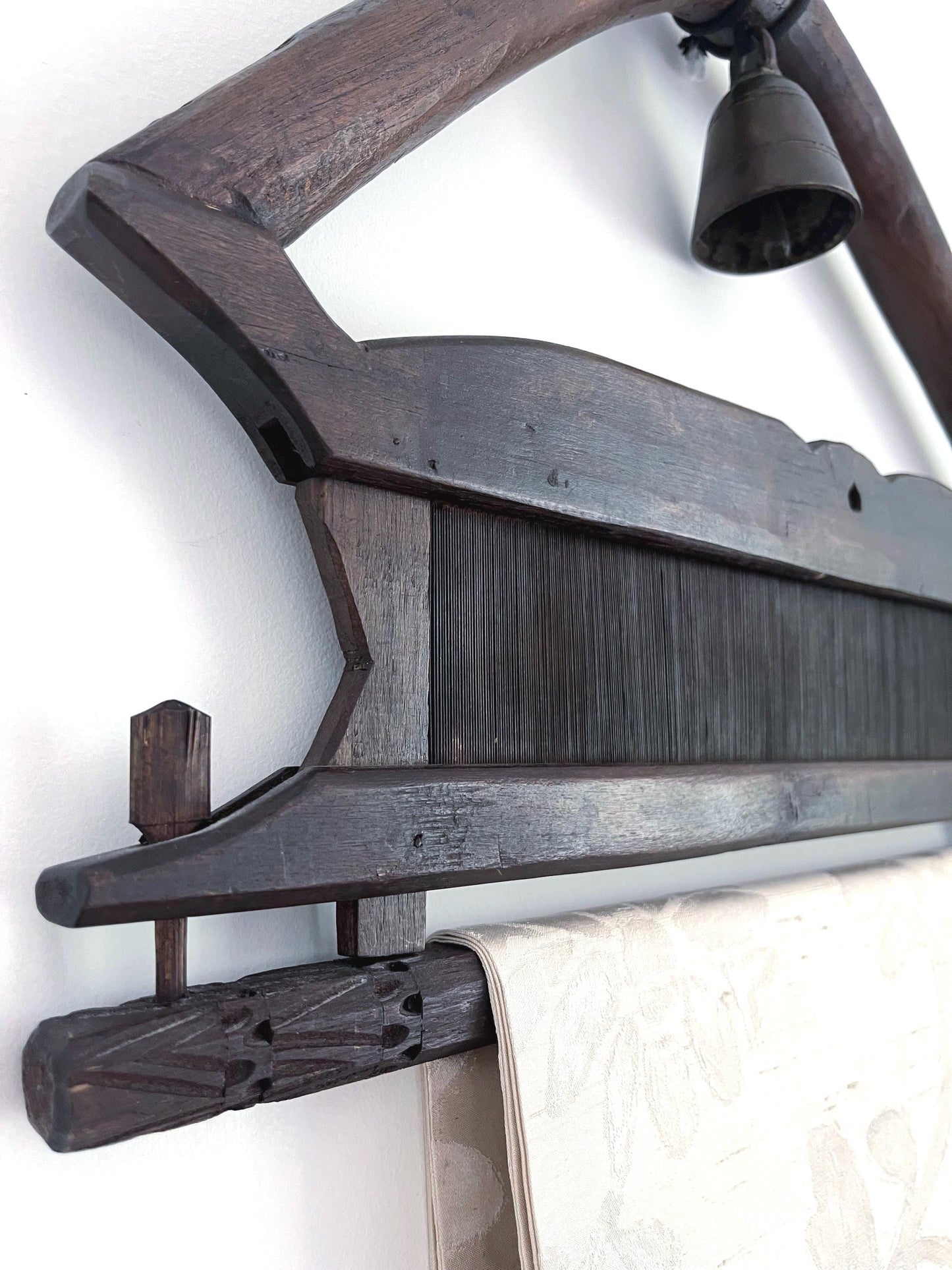 Thai Wood Frame Hanger with a Bell and Silk Cloth
