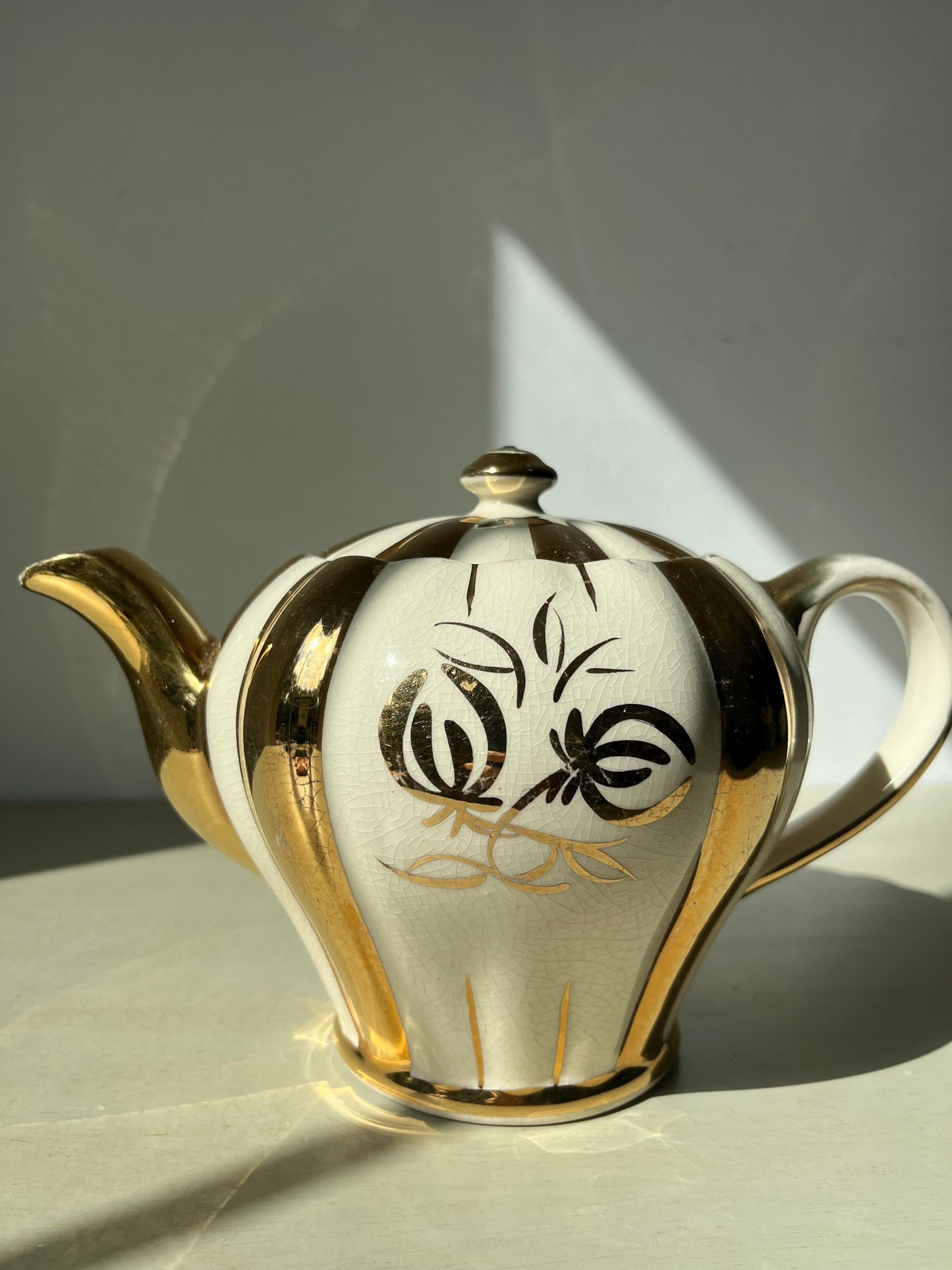 Vintage Sudlows Burslem Art Deco Gold and Cream Teapot
