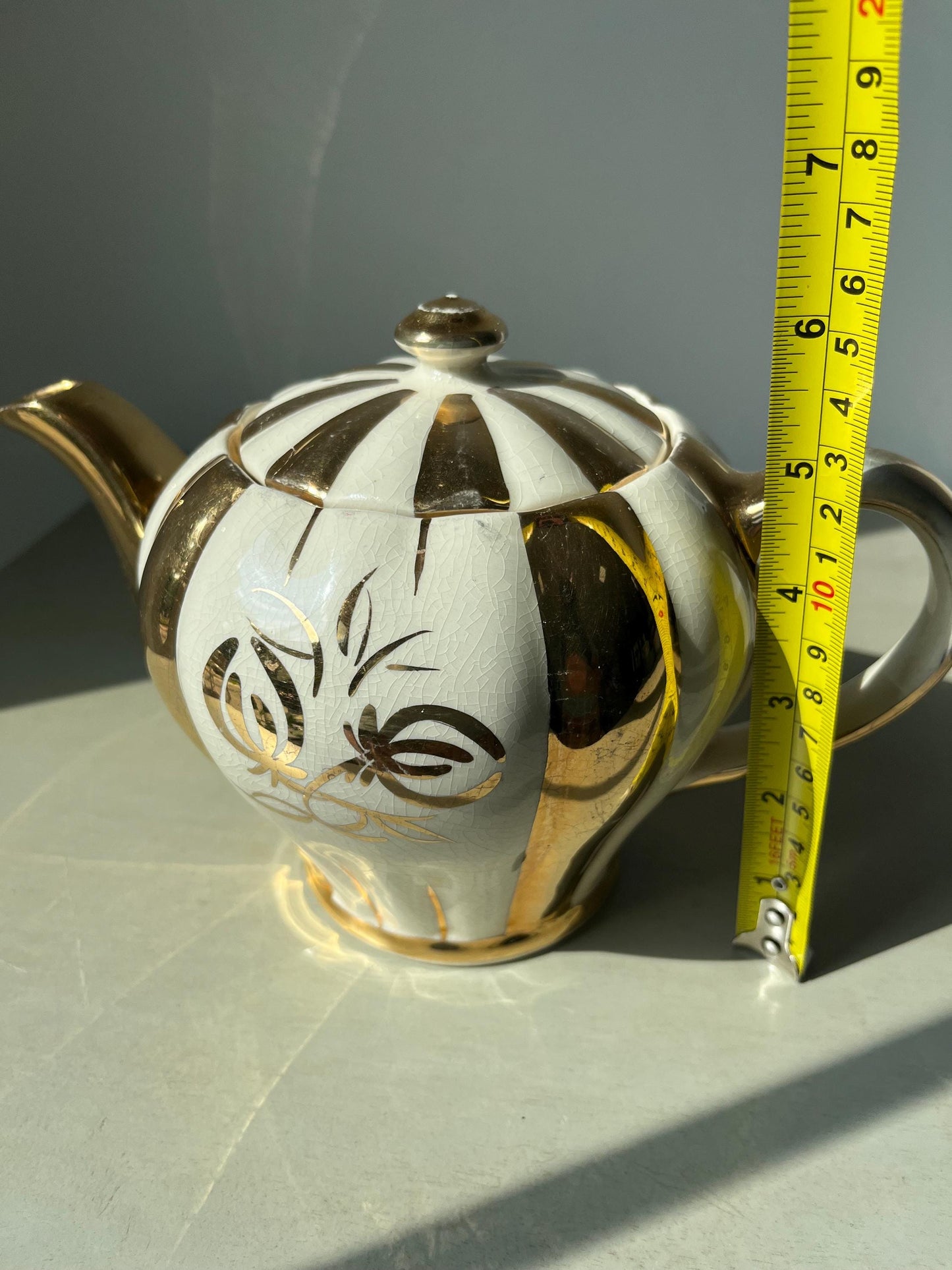 Vintage Sudlows Burslem Art Deco Gold and Cream Teapot