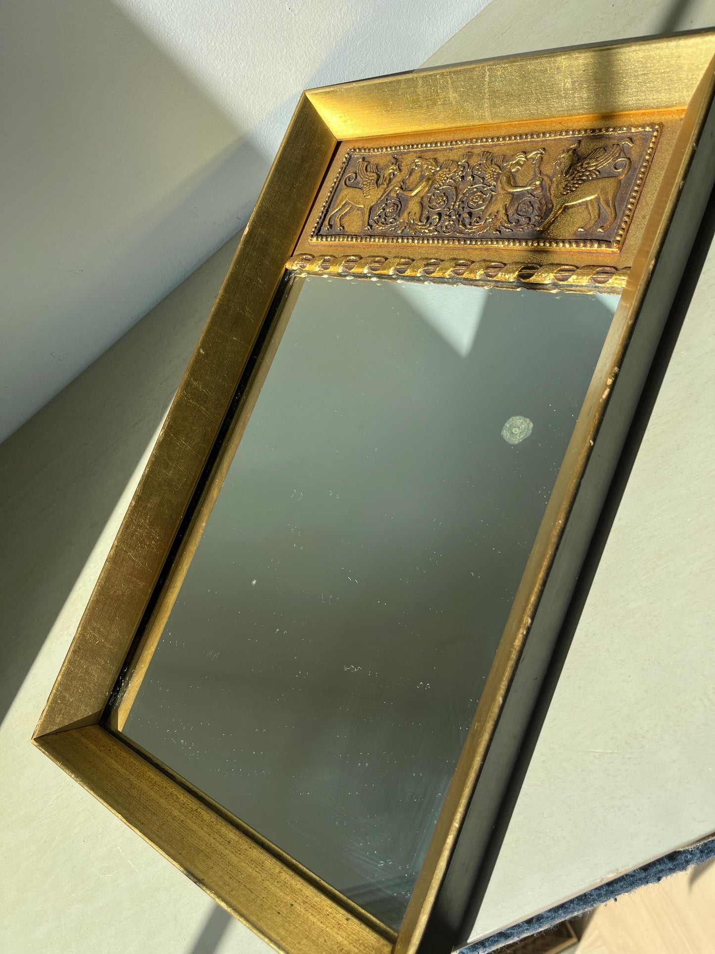 Vintage Trumeau Neoclassical Giltwood Vanity Wall Mirror