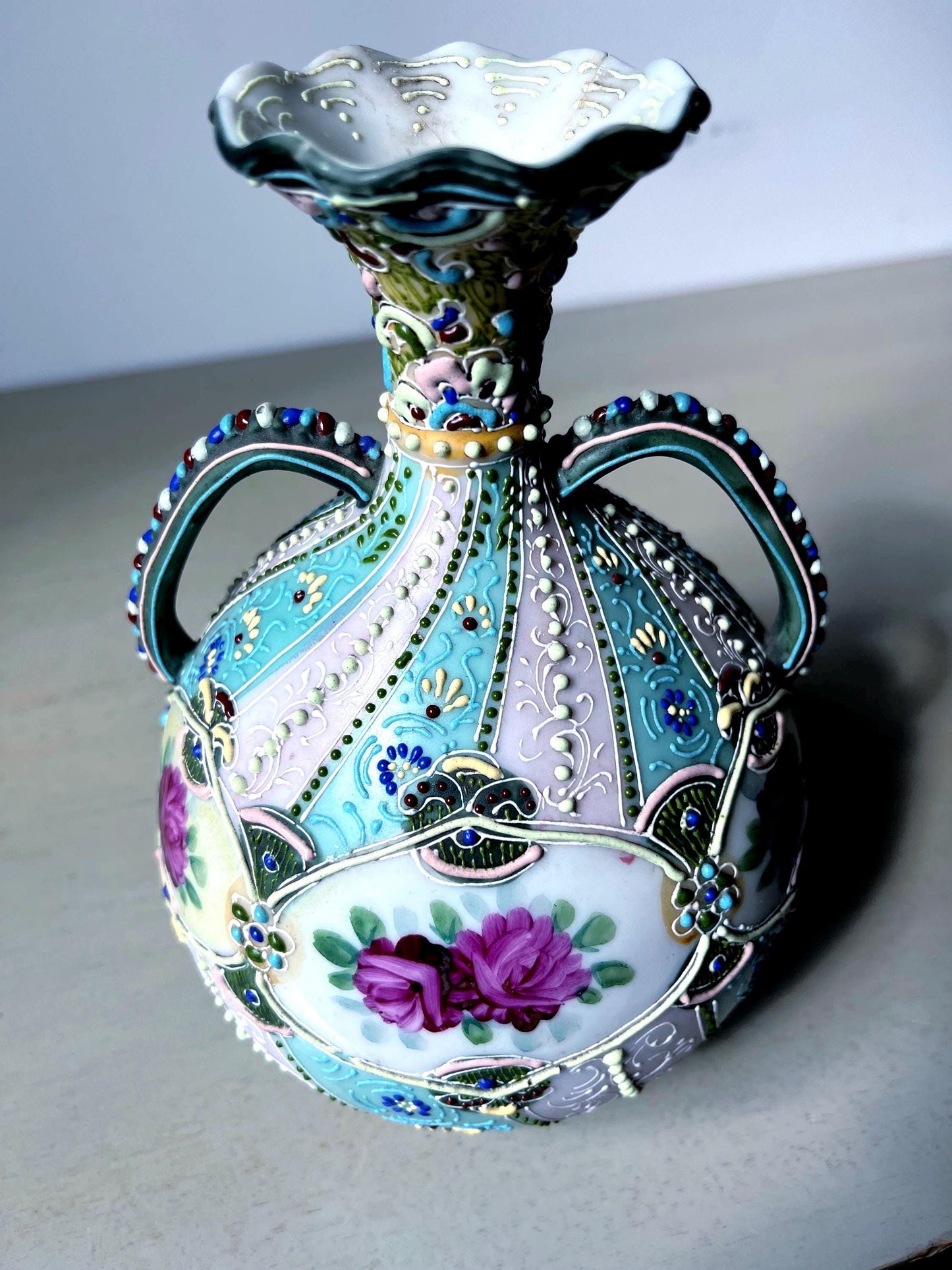Antique Nippon Hand Decorated Moriage Vase