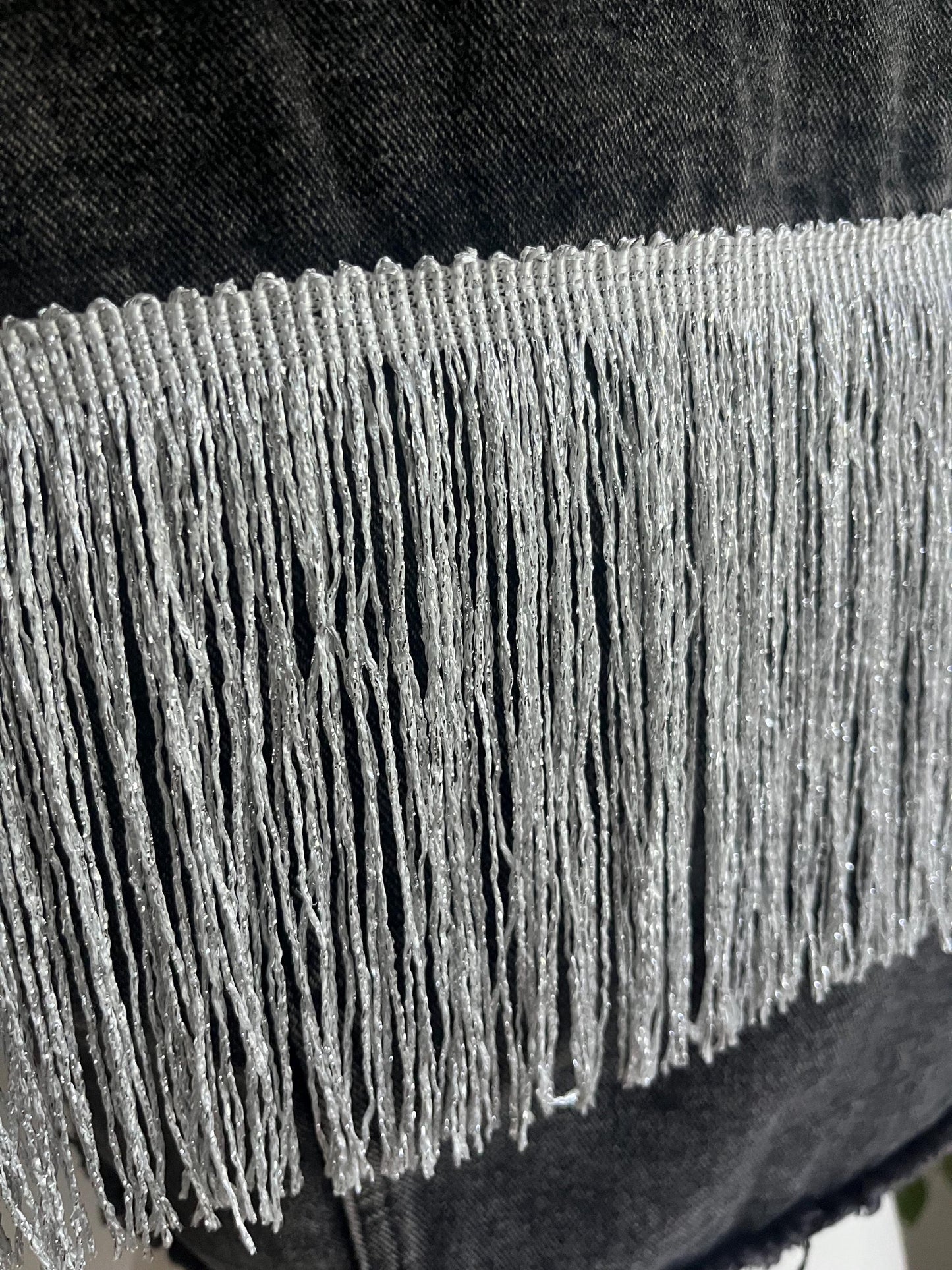 Crop Black Dark Gray Denim Fringe Vest