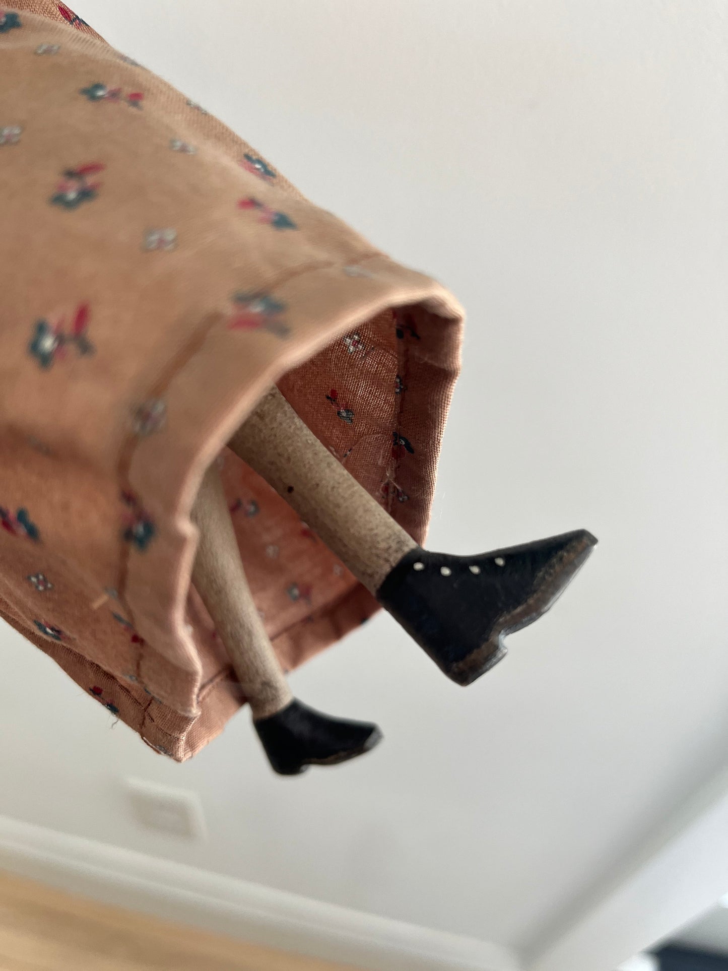 Antique Wooden Peg Doll In Beautiful Outfit