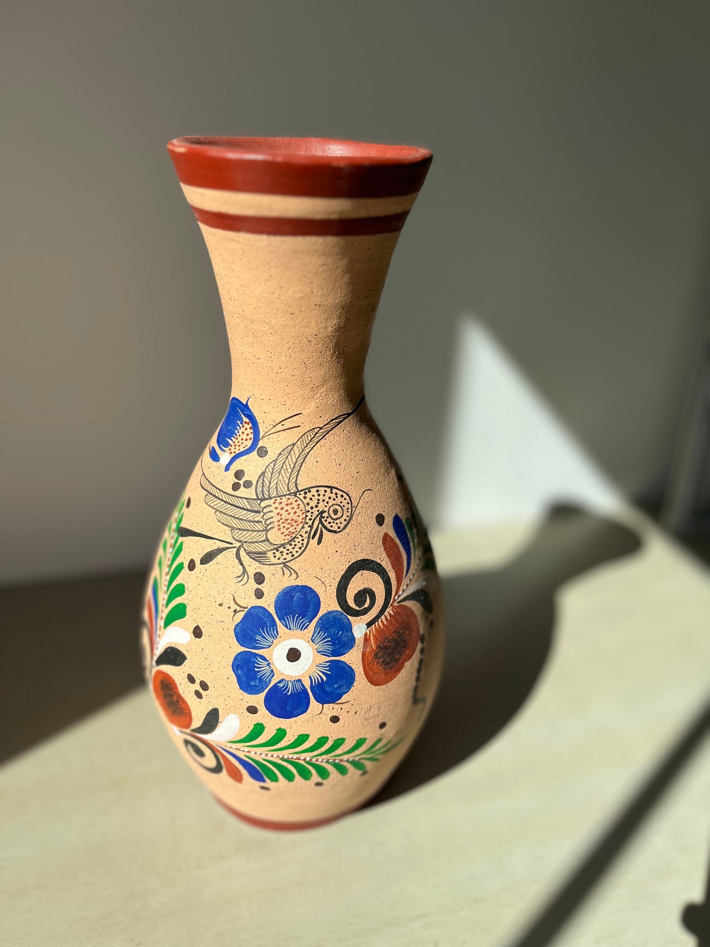 Tonala Mexican Folk Art Hand Painted Pottery Vases