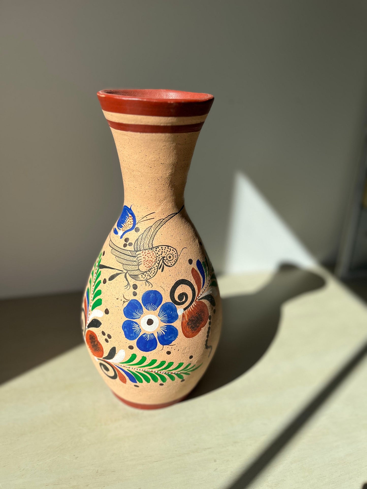 Tonala Mexican Folk Art Hand Painted Pottery Vases