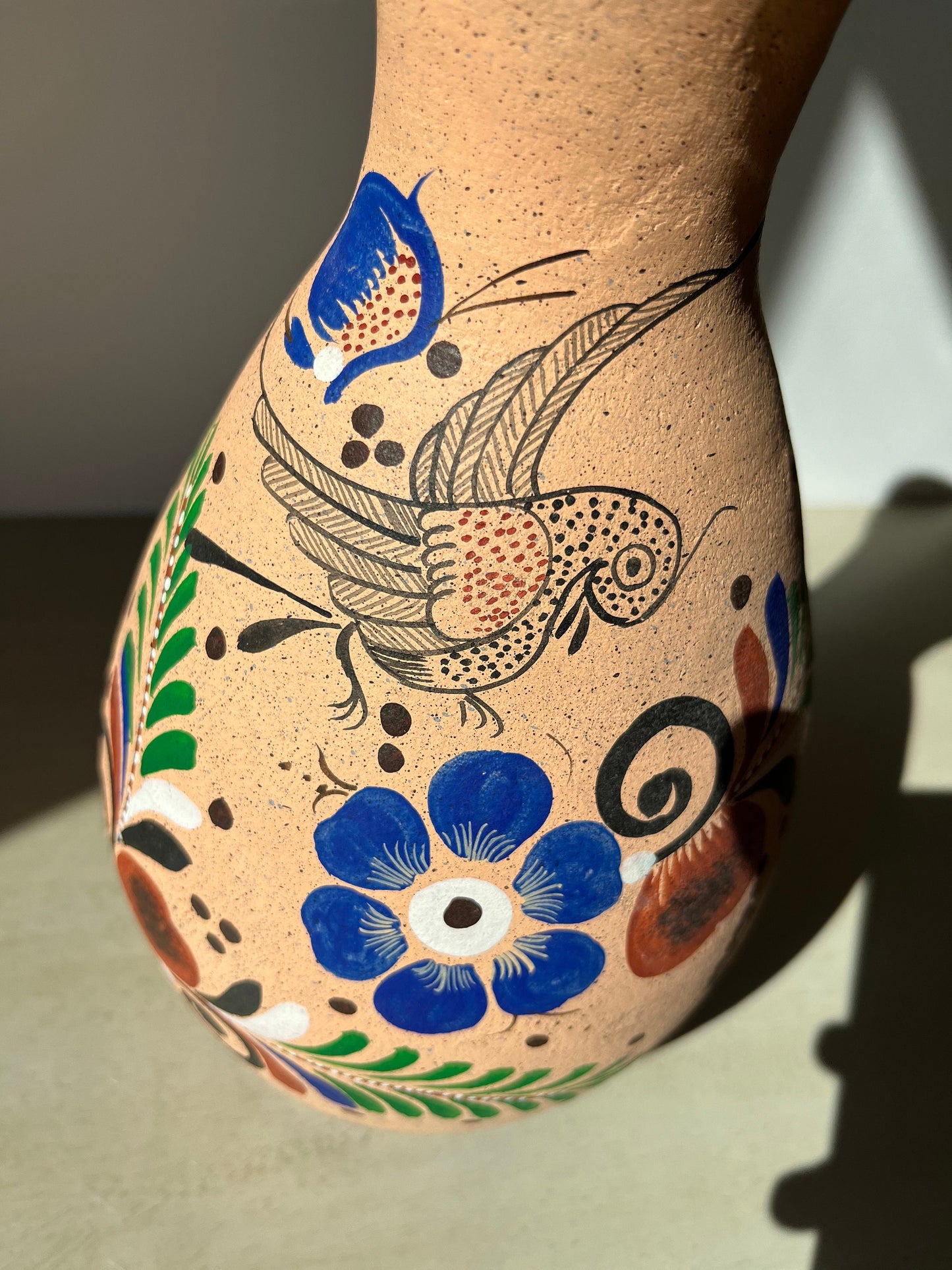 Tonala Mexican Folk Art Hand Painted Pottery Vases