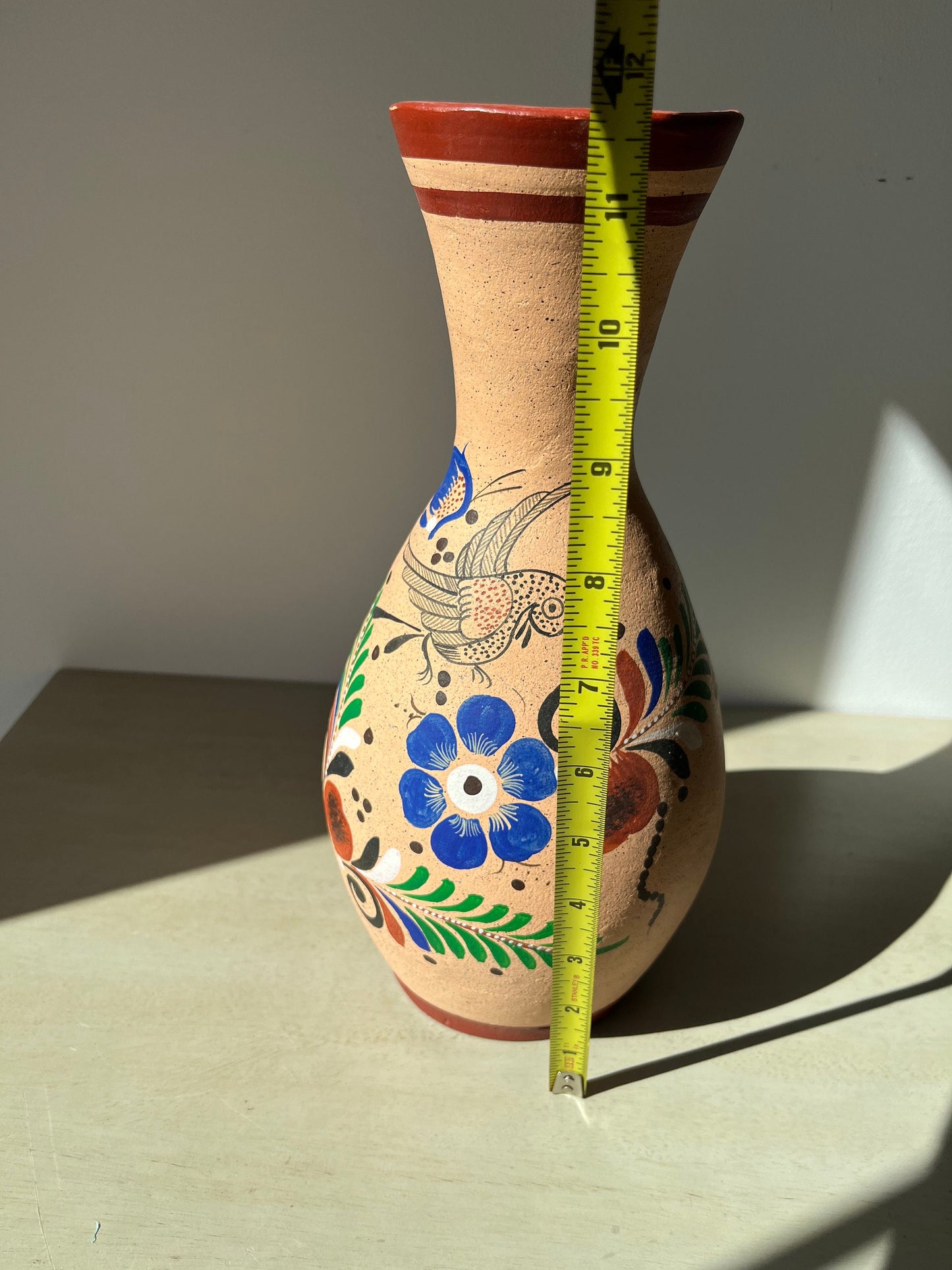 Tonala Mexican Folk Art Hand Painted Pottery Vases