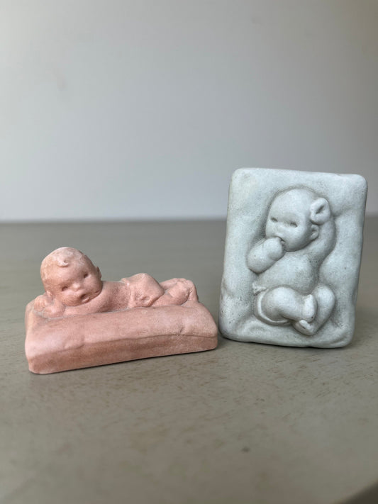 Pair of rare Catherine McCullough 1930 soap stone Kewpie Doll plaques