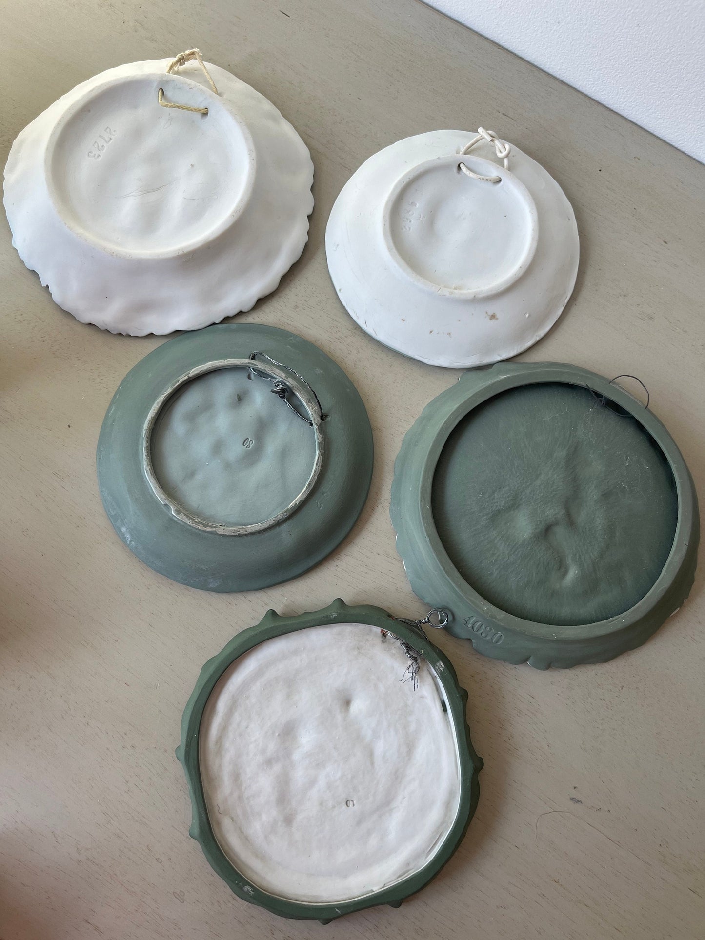 1800s Victorian Antique Schafer & Vater mint green Jasperware collection