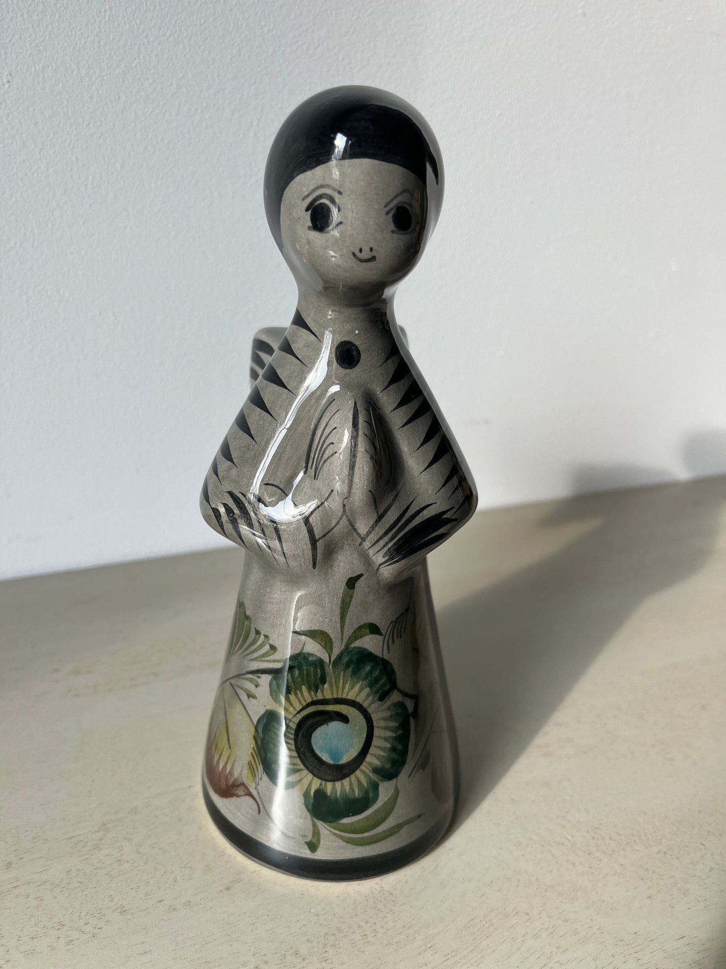 Adorable vintage folk art votive pottery angel candle holder Tonala Mexico