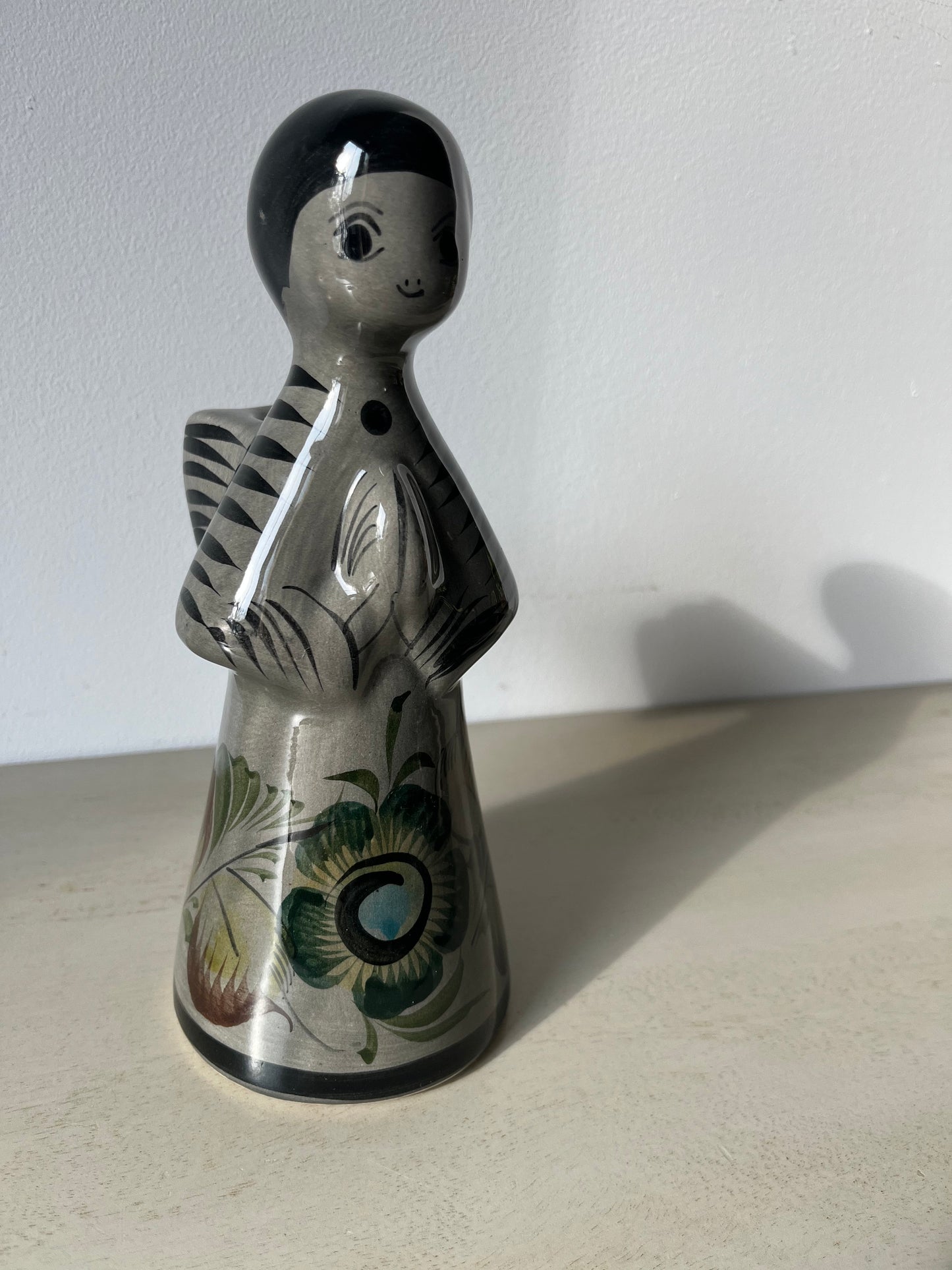 Adorable vintage folk art votive pottery angel candle holder Tonala Mexico