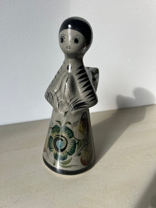 Adorable vintage folk art votive pottery angel candle holder Tonala Mexico