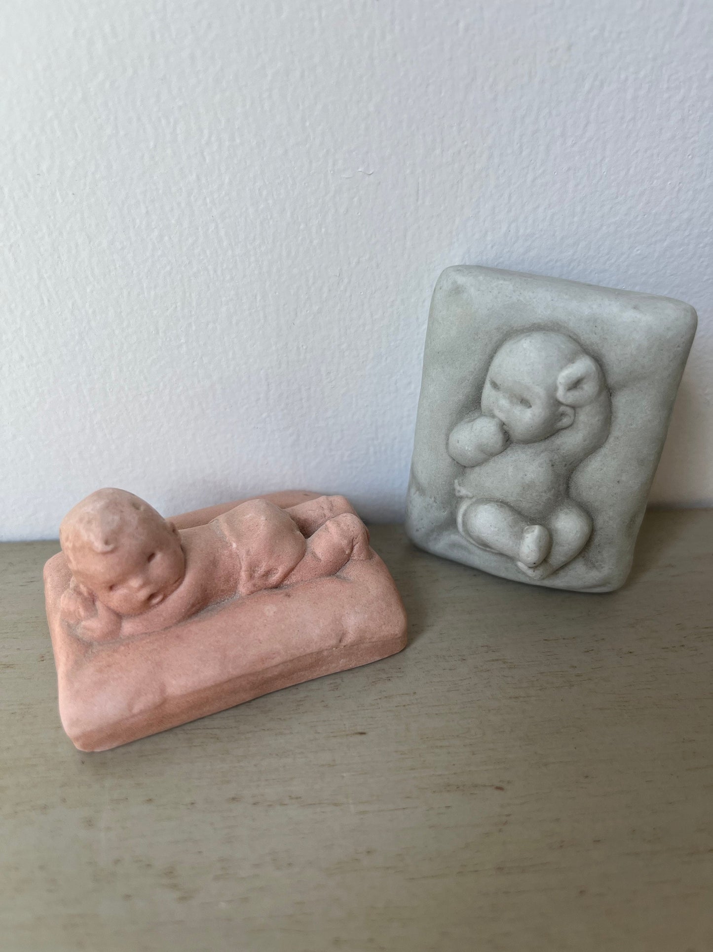 Pair of rare Catherine McCullough 1930 soap stone Kewpie Doll plaques