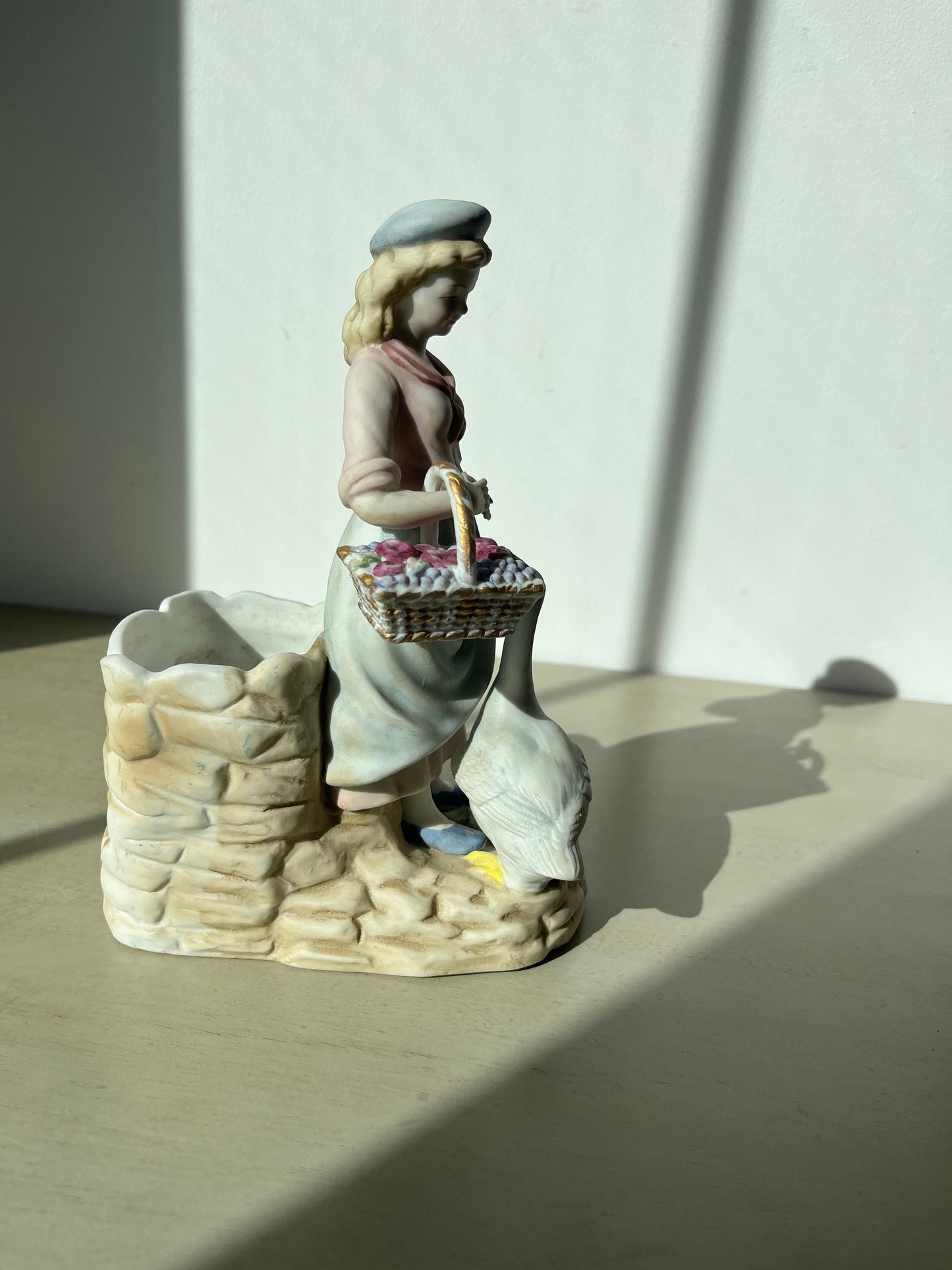 Vintage Andrea by Sadek Bisque Girl & Goose figurine