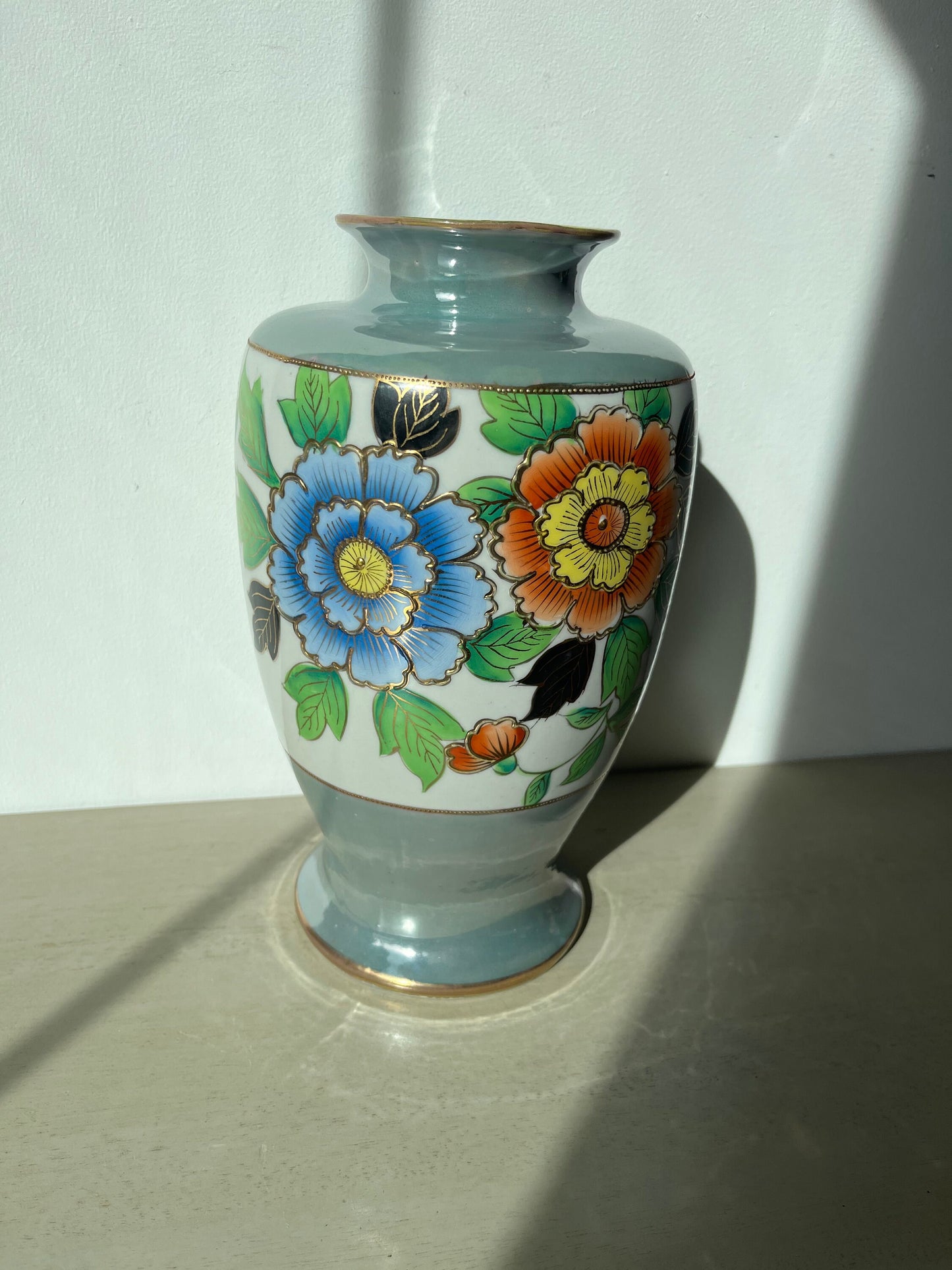 Vintage luster ware handpainted floral vase, Made in Japan