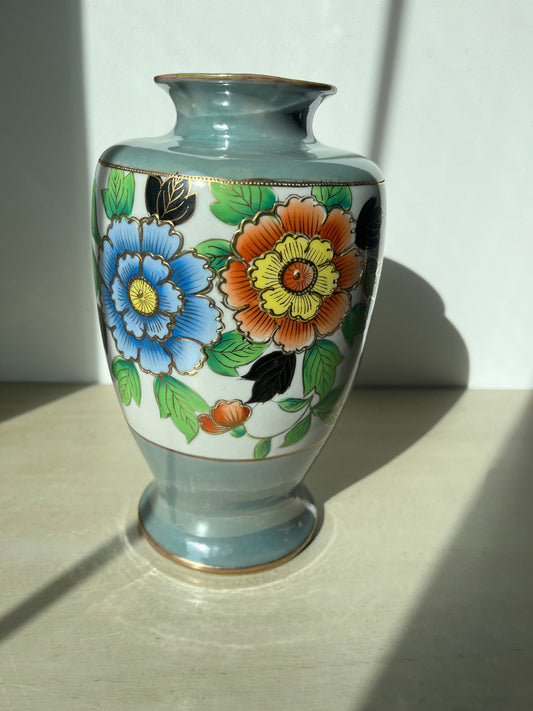 Vintage luster ware handpainted floral vase, Made in Japan