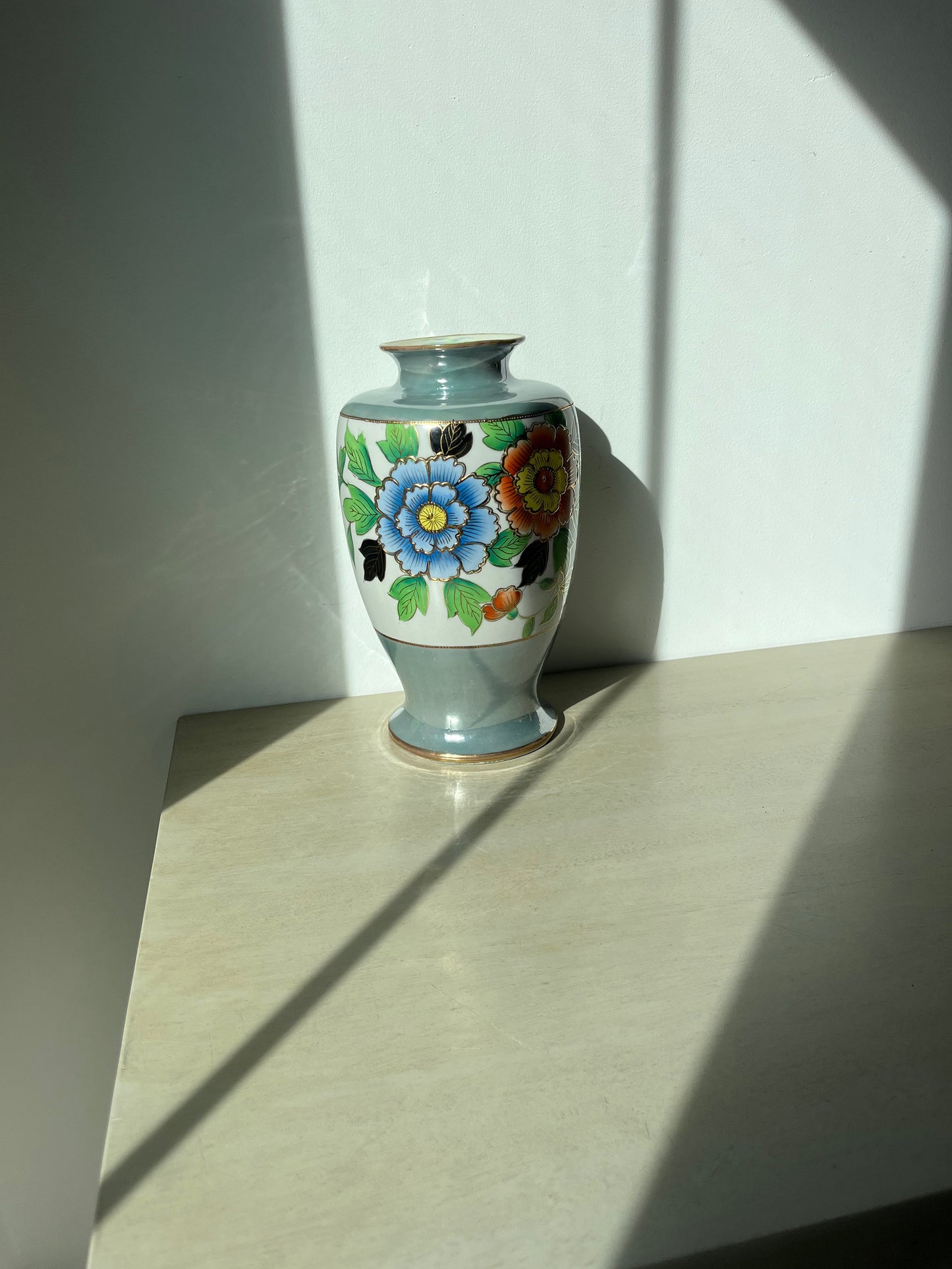 Vintage luster ware handpainted floral vase, Made in Japan