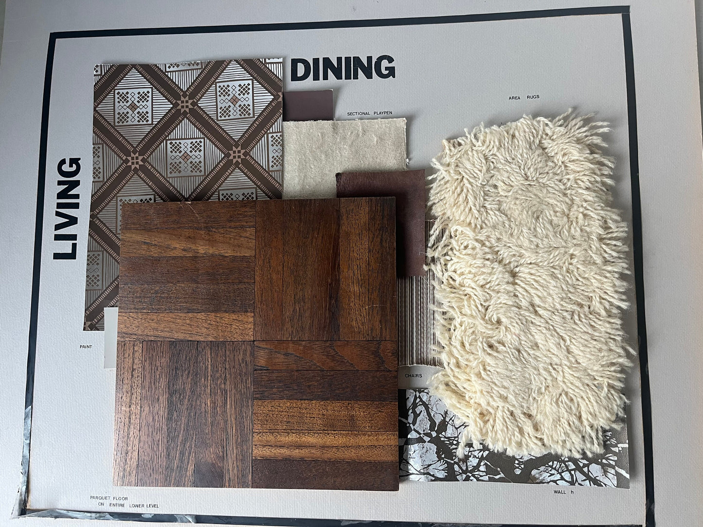 WOW!! Vintage MCM interior design mood boards with material swatches