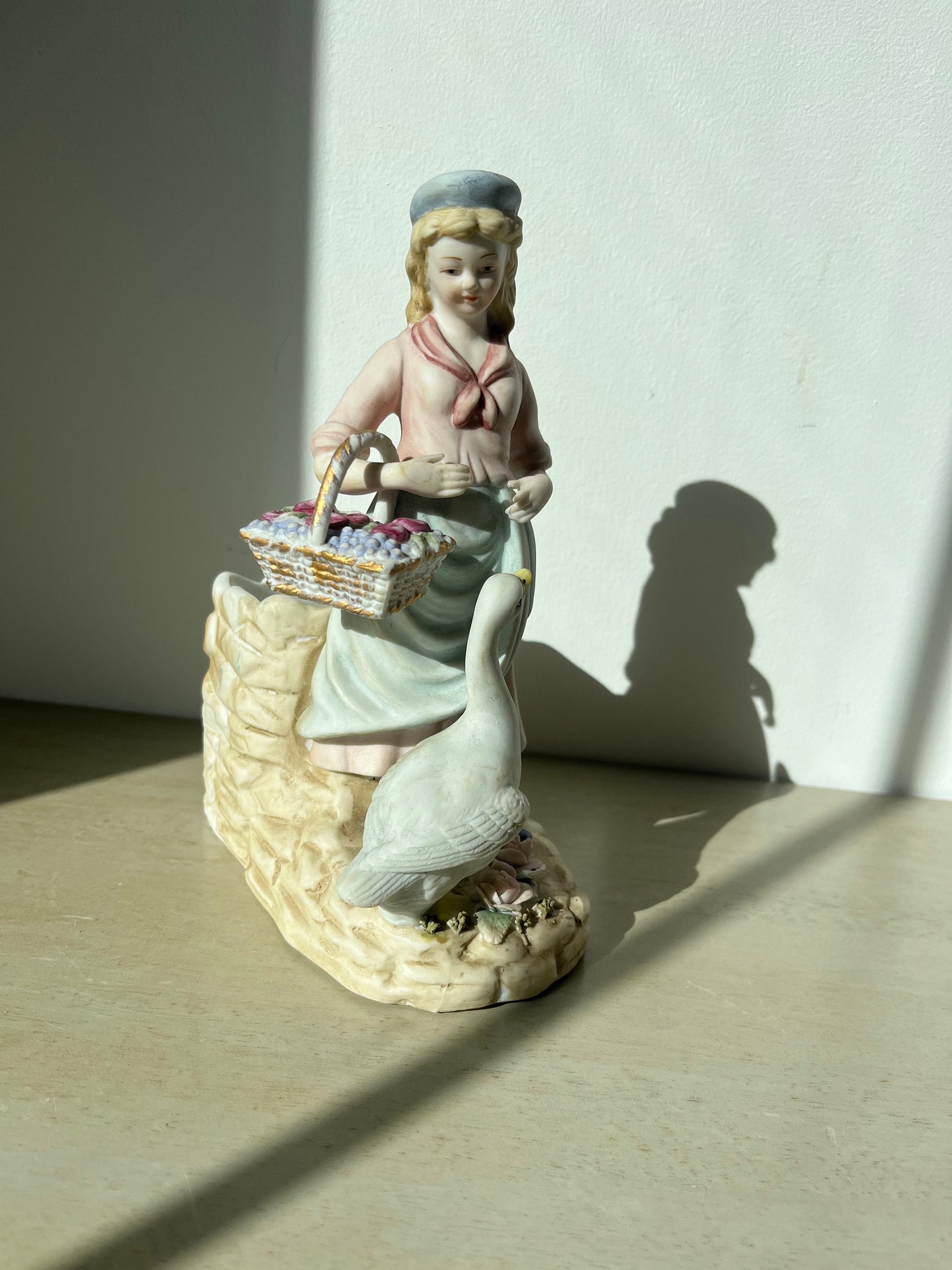Vintage Andrea by Sadek Bisque Girl & Goose figurine
