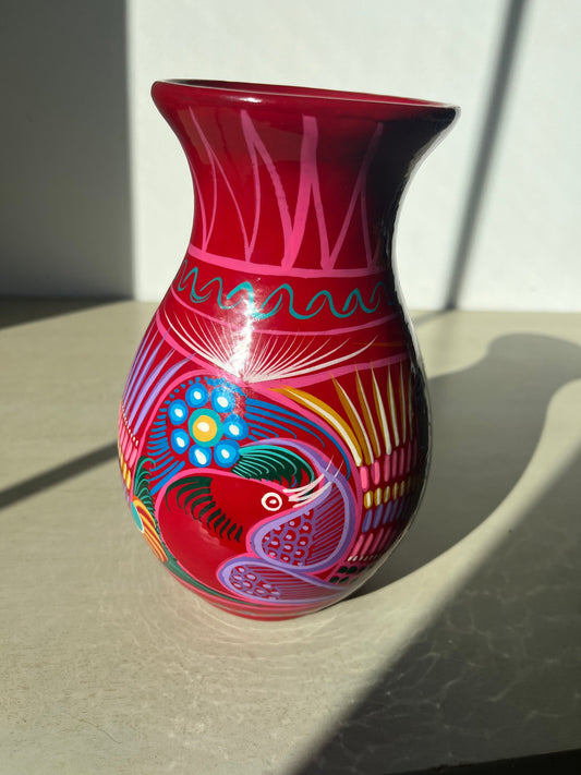 Mexican folk art red ware pottery vase