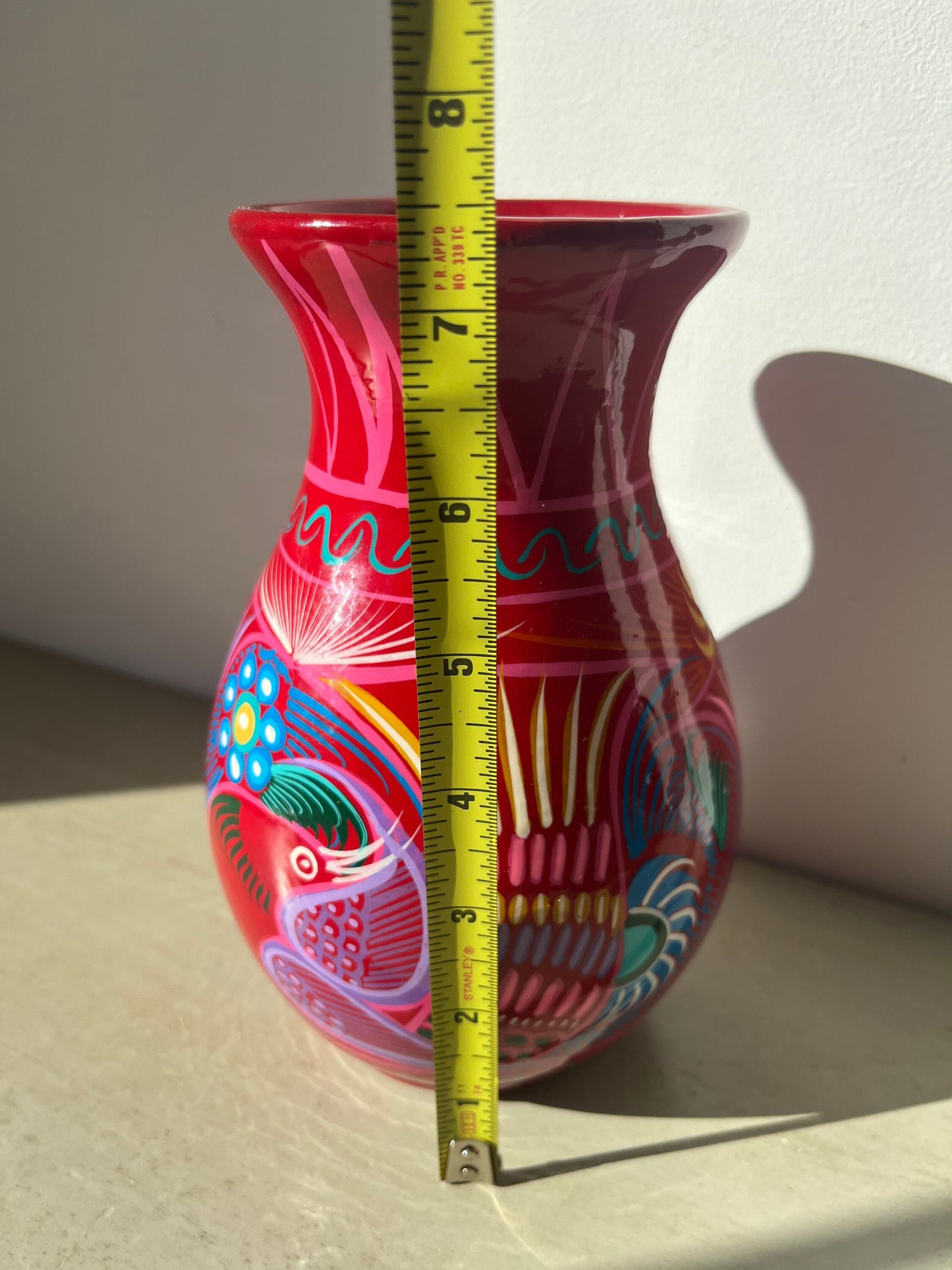 Mexican folk art red ware pottery vase