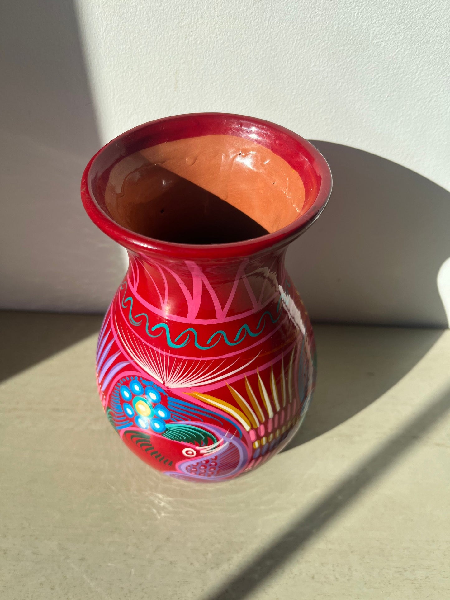 Mexican folk art red ware pottery vase