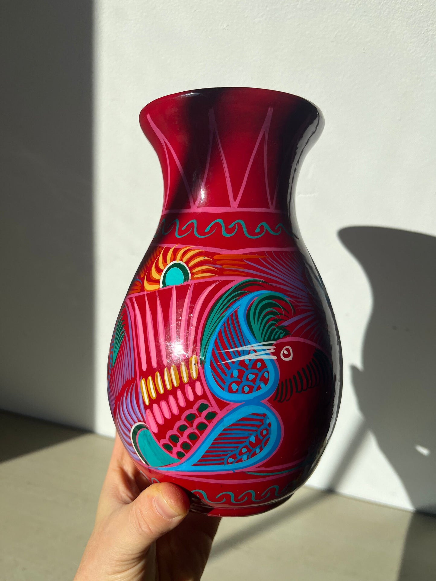 Mexican folk art red ware pottery vase