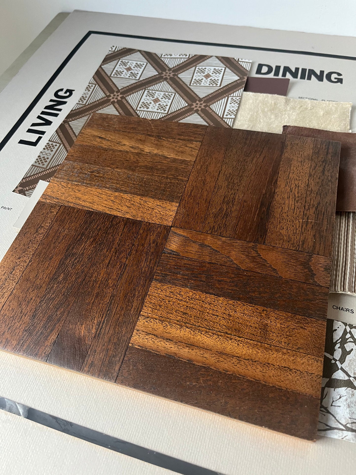 WOW!! Vintage MCM interior design mood boards with material swatches