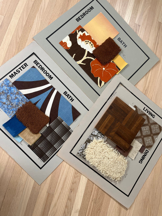 WOW!! Vintage MCM interior design mood boards with material swatches