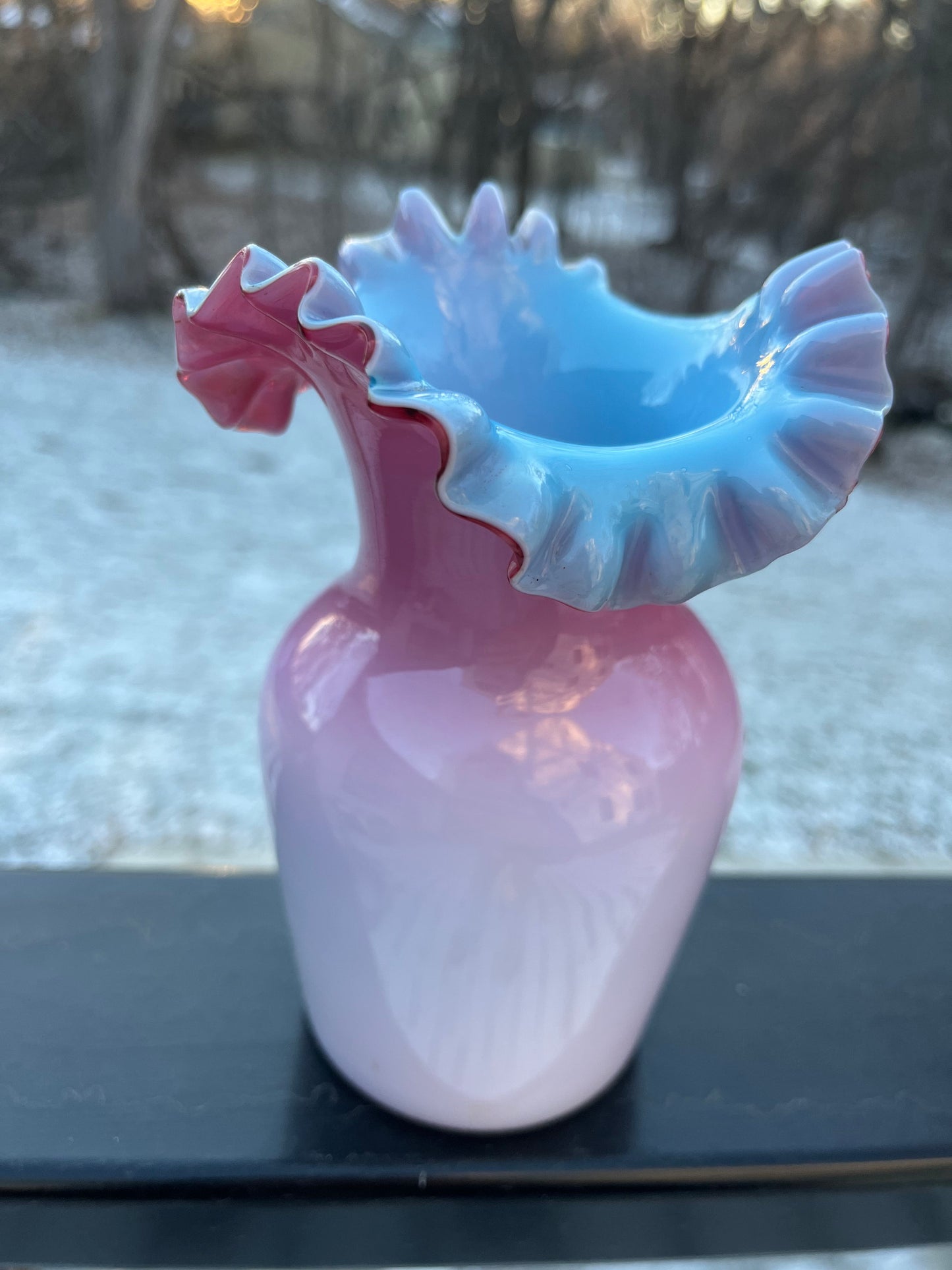 Vintage Fenton Glass Co cased glass   ruffled mouth bud vase