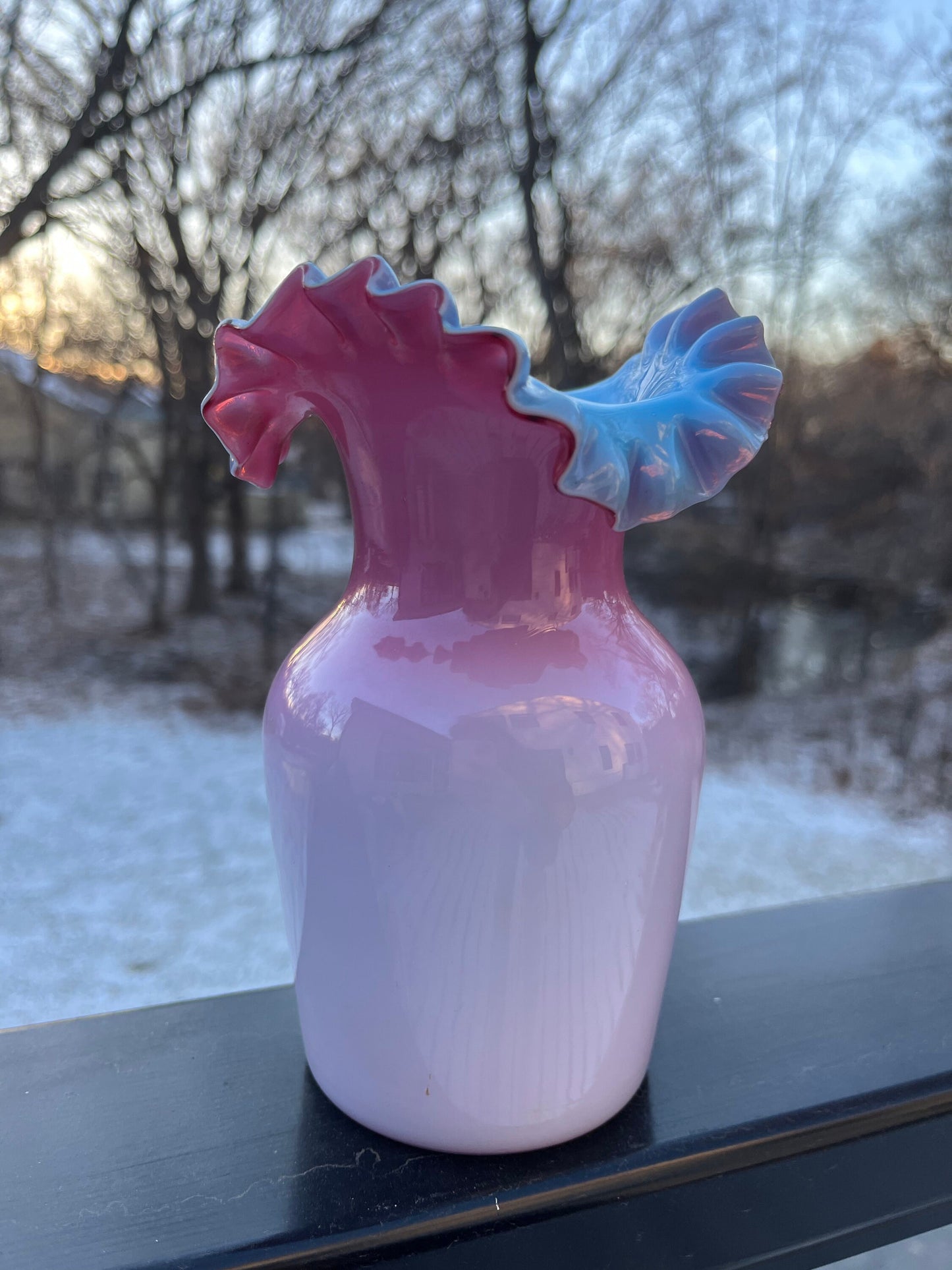 Vintage Fenton Glass Co cased glass   ruffled mouth bud vase