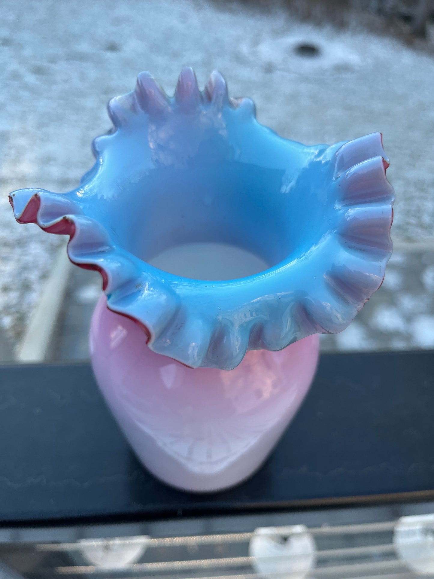 Vintage Fenton Glass Co cased glass   ruffled mouth bud vase
