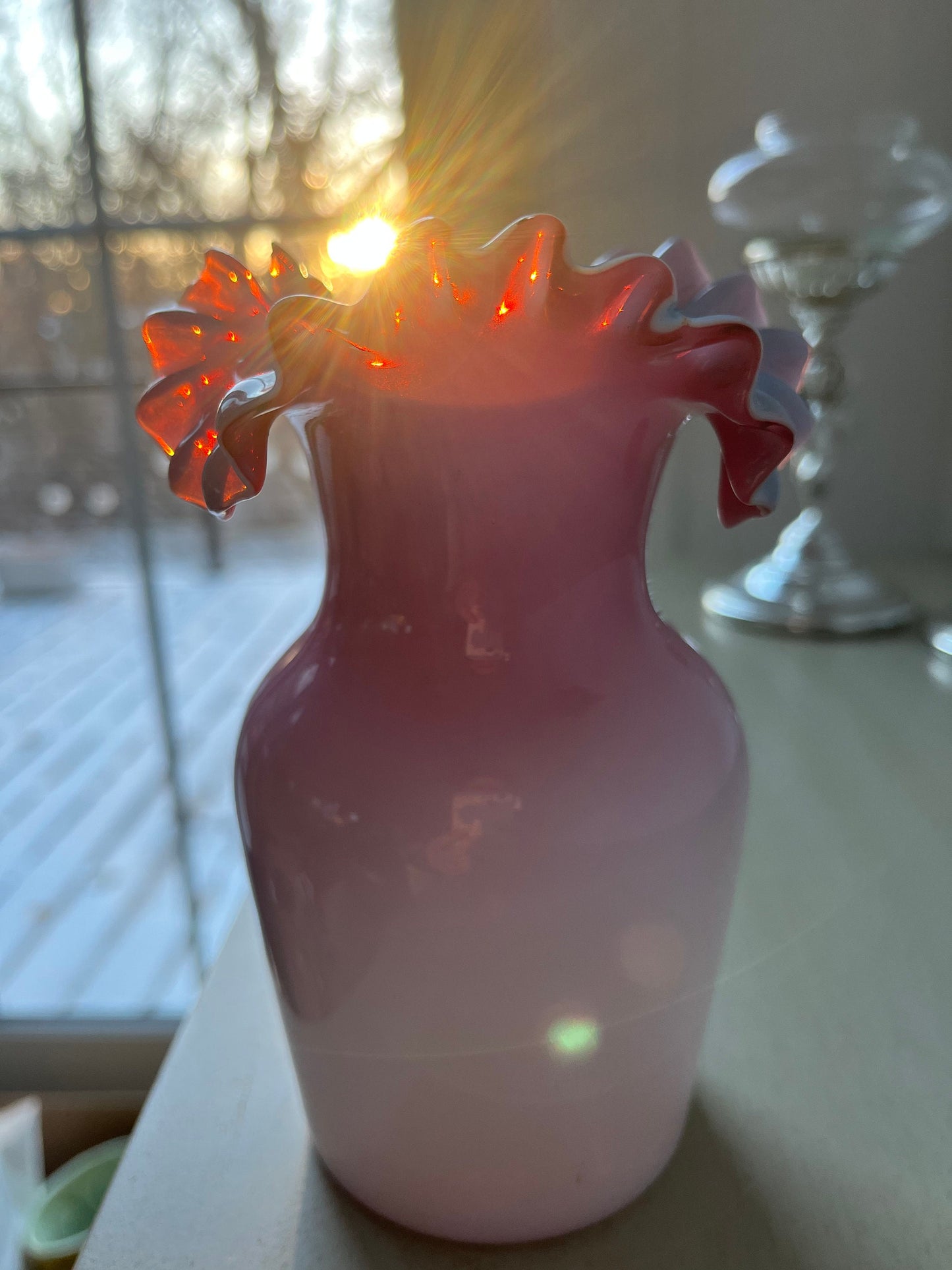 Vintage Fenton Glass Co cased glass   ruffled mouth bud vase