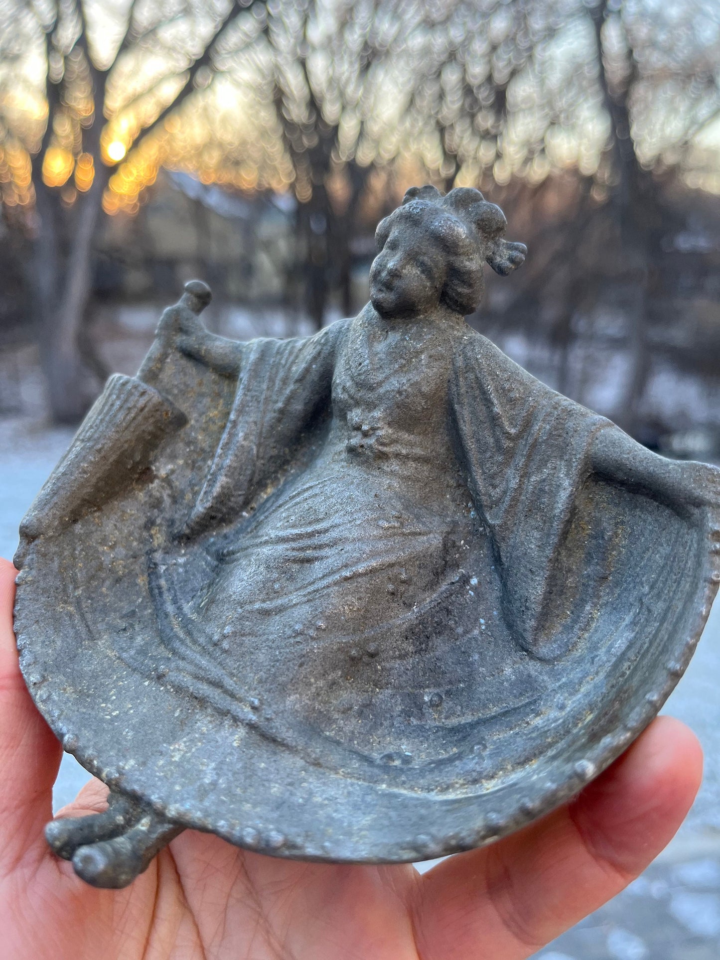 Antique metal “risqué geisha ashtray or trinket dish