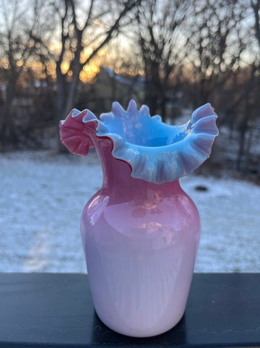 Vintage Fenton Glass Co cased glass   ruffled mouth bud vase