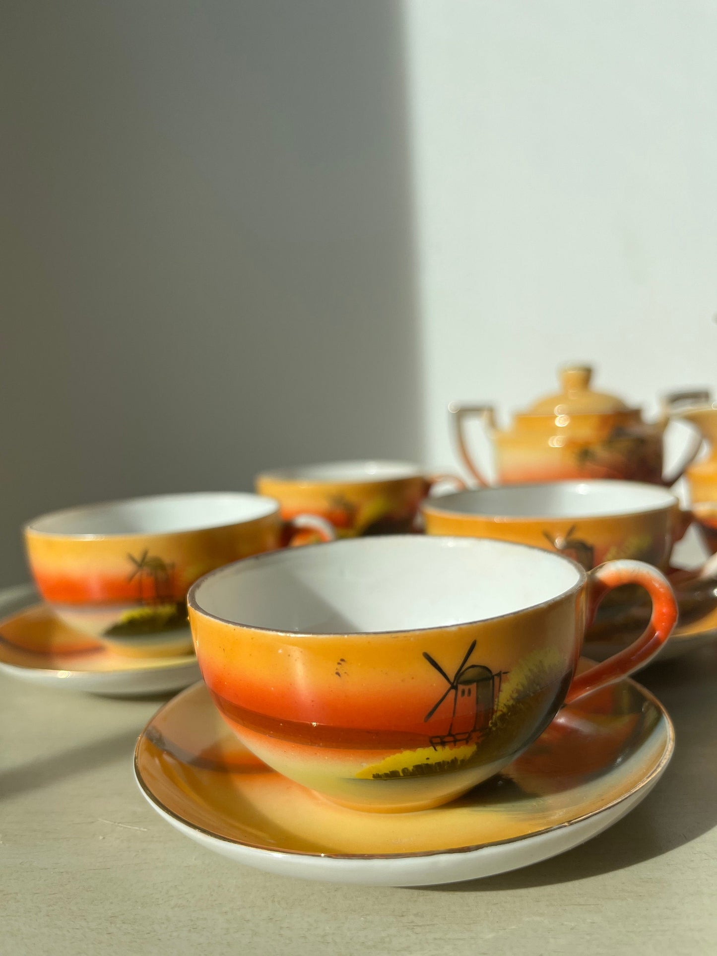 Vintage childrens tea set - windmill scene, made in Japan