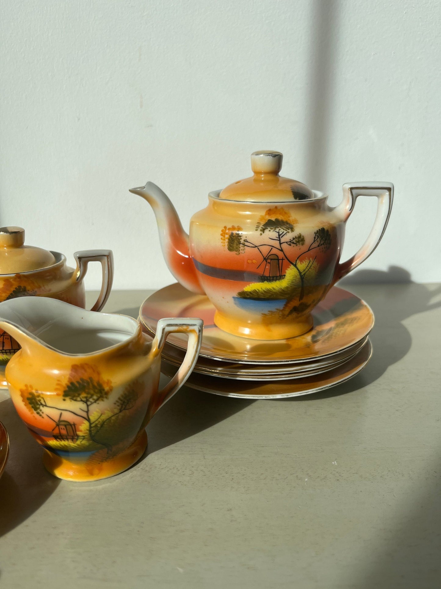 Vintage childrens tea set - windmill scene, made in Japan