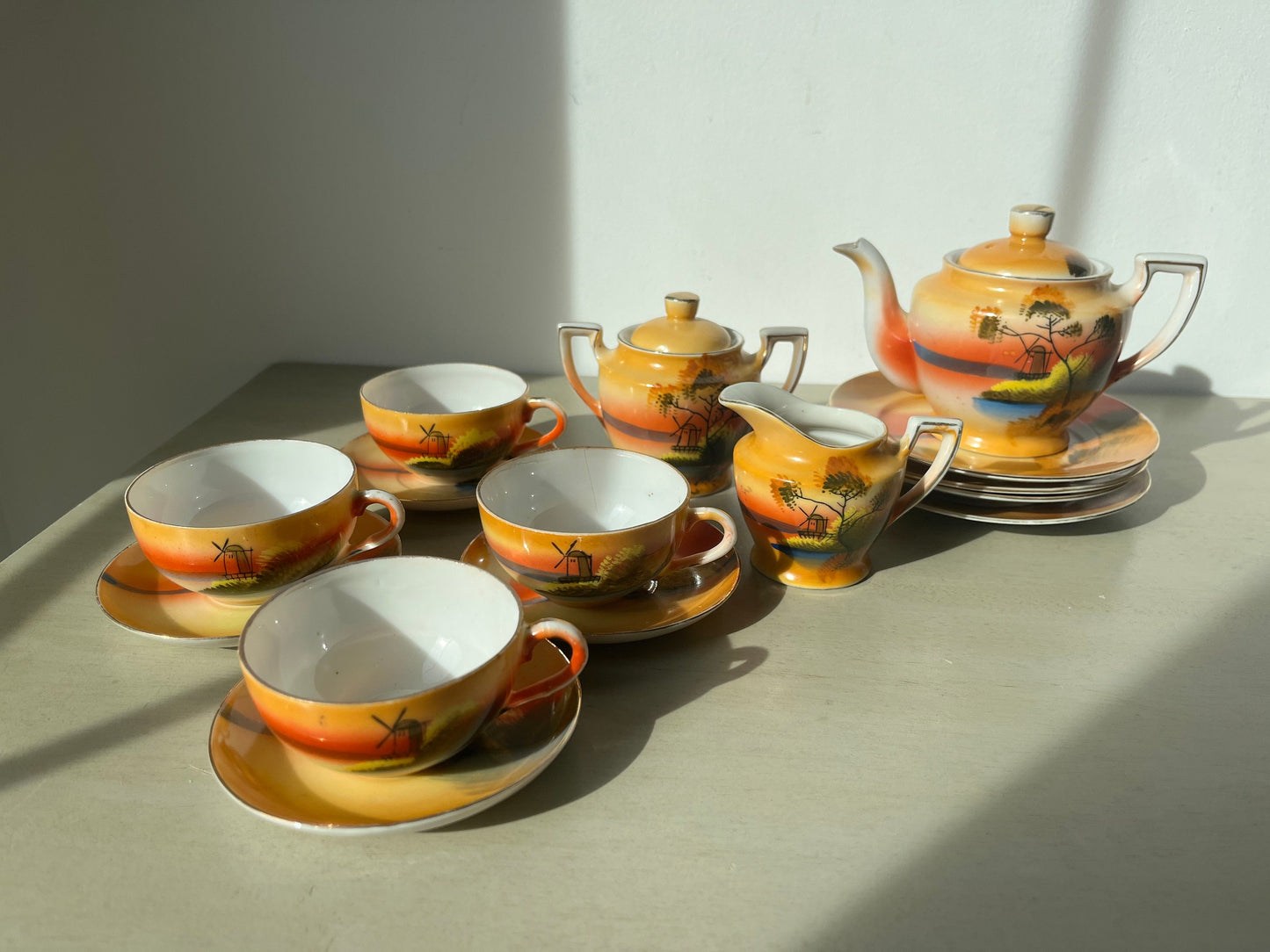 Vintage childrens tea set - windmill scene, made in Japan