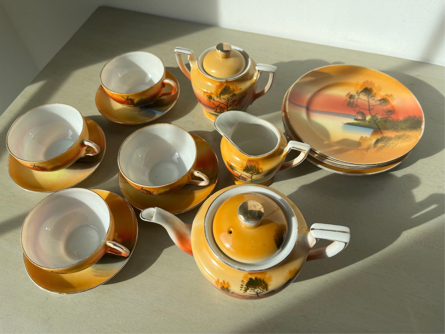 Vintage childrens tea set - windmill scene, made in Japan