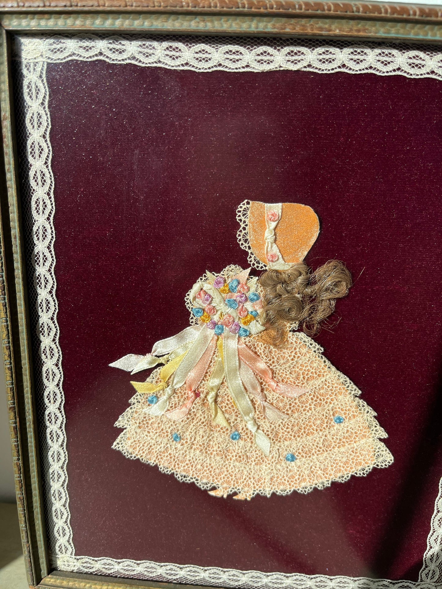 1930s paper and fabric framed doll