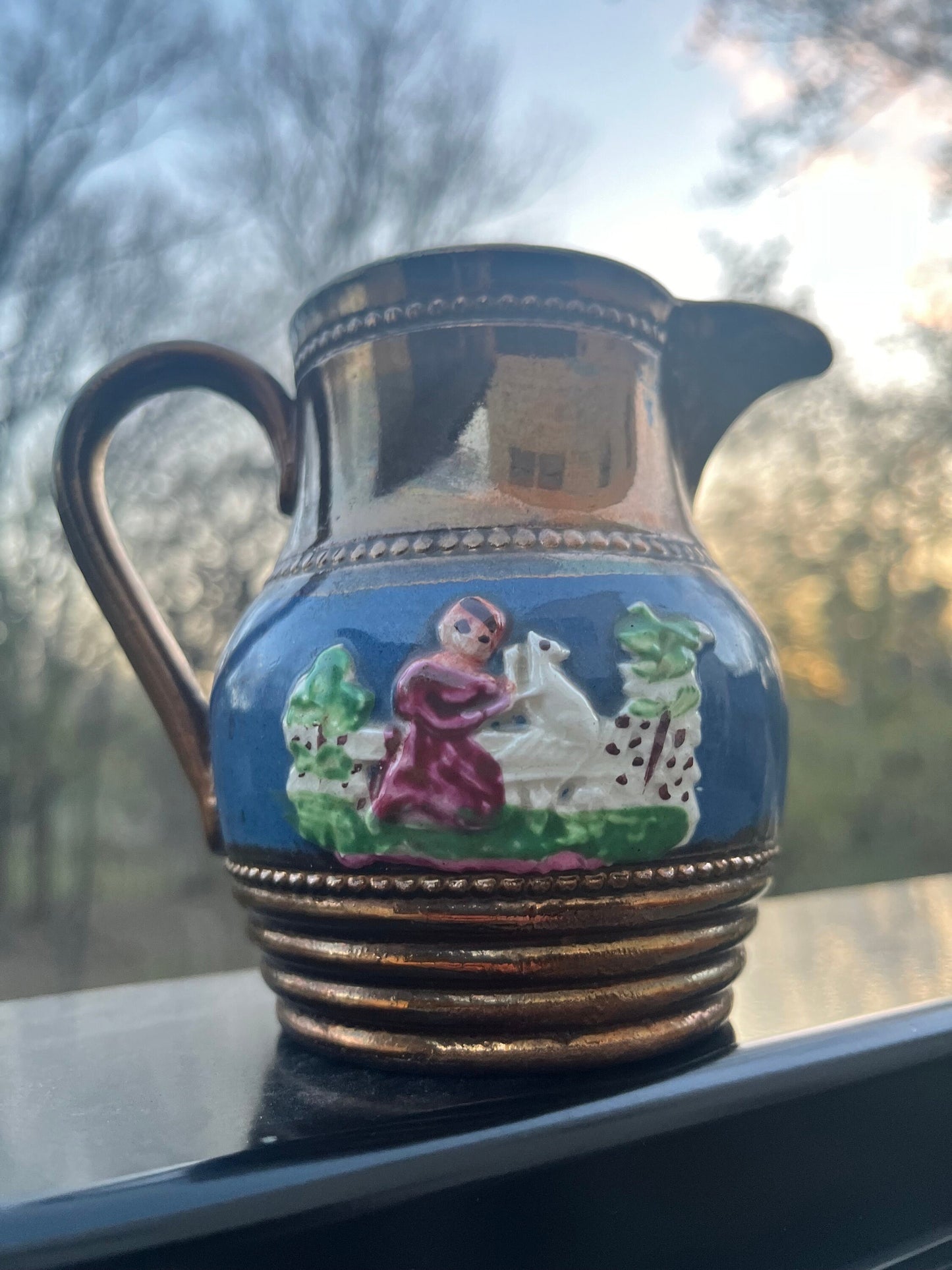 Antique Victorian Copper Luster Creamer  Pearlware