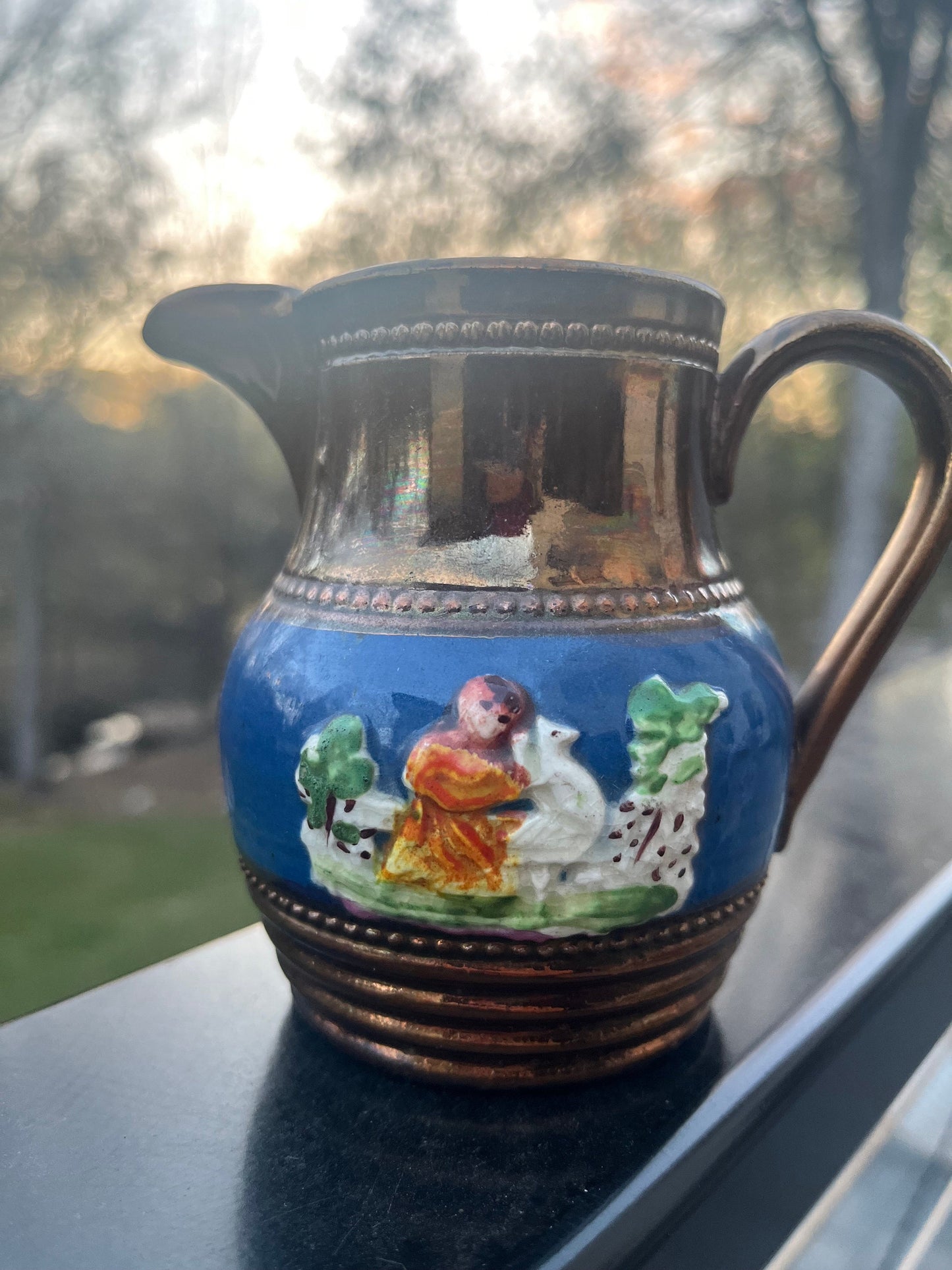 Antique Victorian Copper Luster Creamer  Pearlware