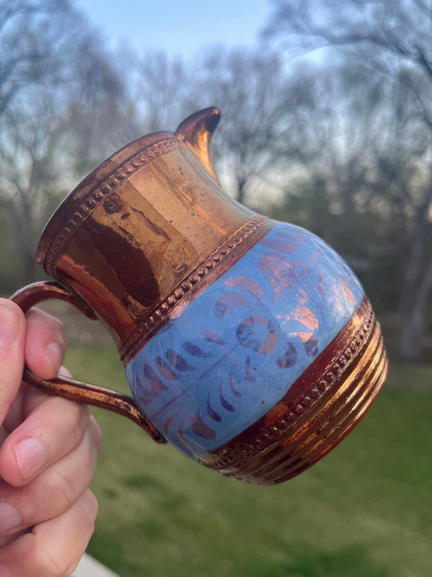 Antique copper lusterware creamer jug