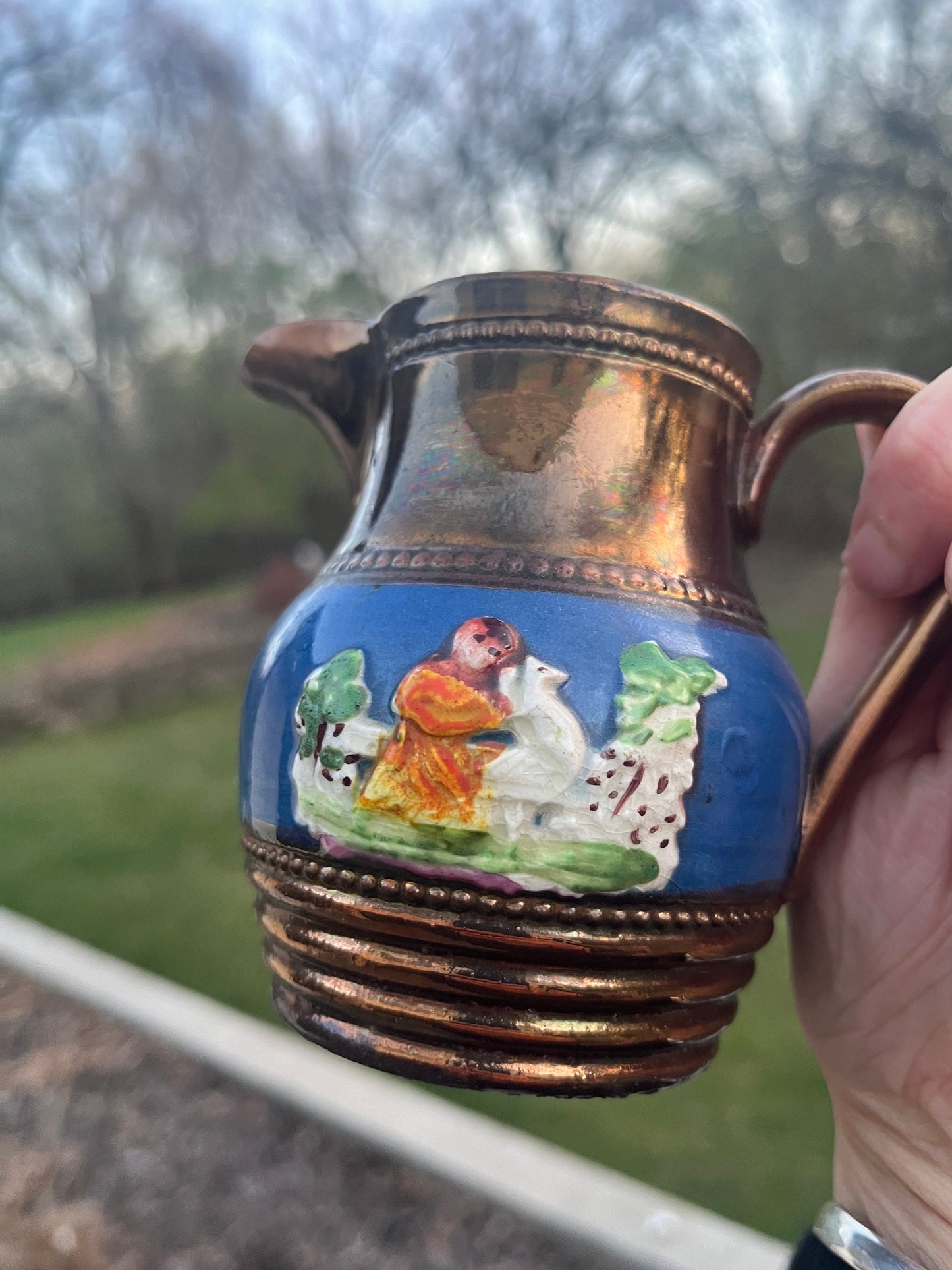 Antique Victorian Copper Luster Creamer  Pearlware