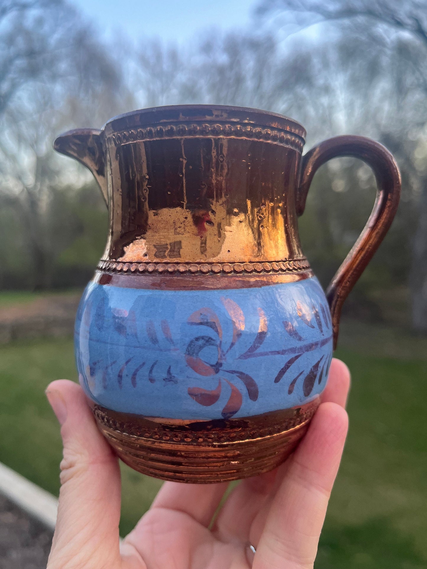 Antique copper lusterware creamer jug