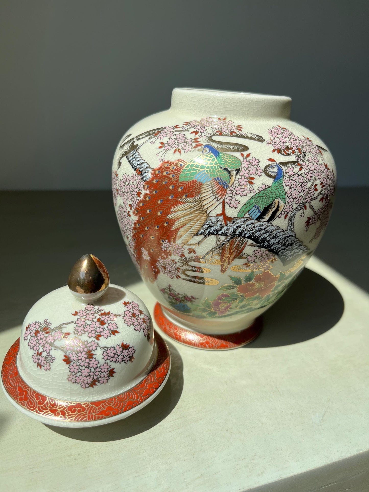 Vintage Satsuma Peacock Ginger Jar Made in Japan
