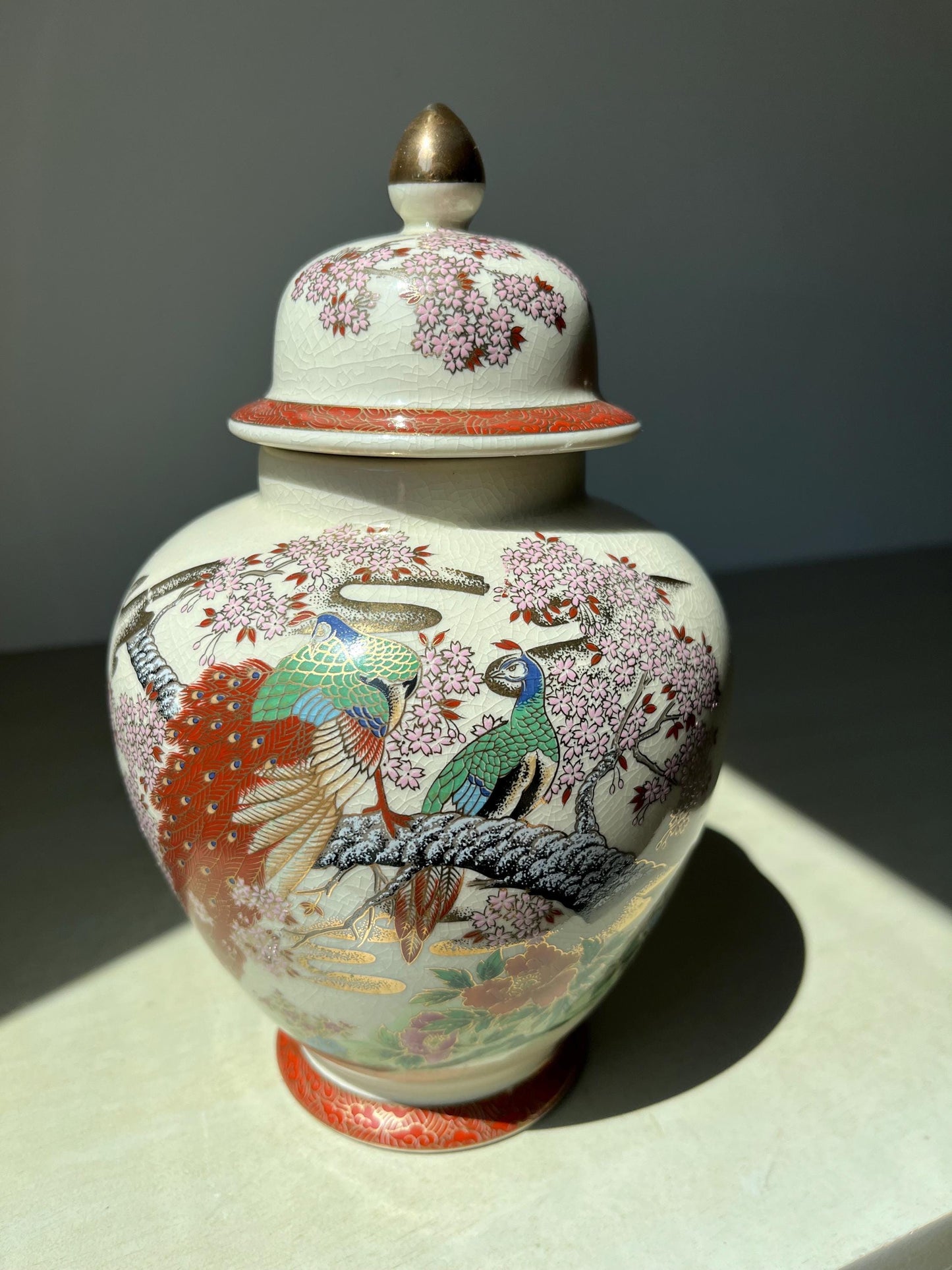 Vintage Satsuma Peacock Ginger Jar Made in Japan